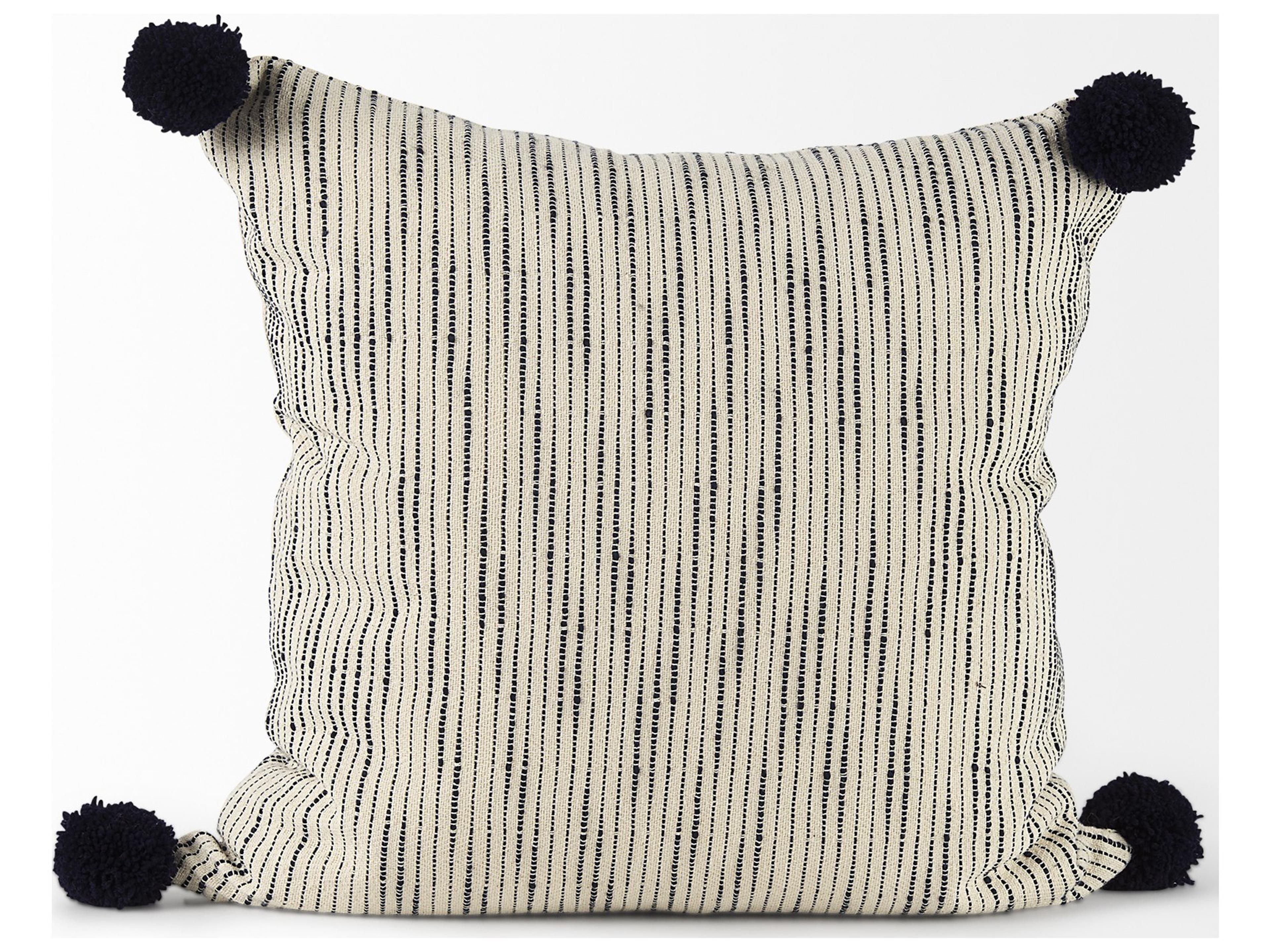 Mercana Krystal 18 x 18 Cream/Black Pom Pom Decorative Pillow Cover