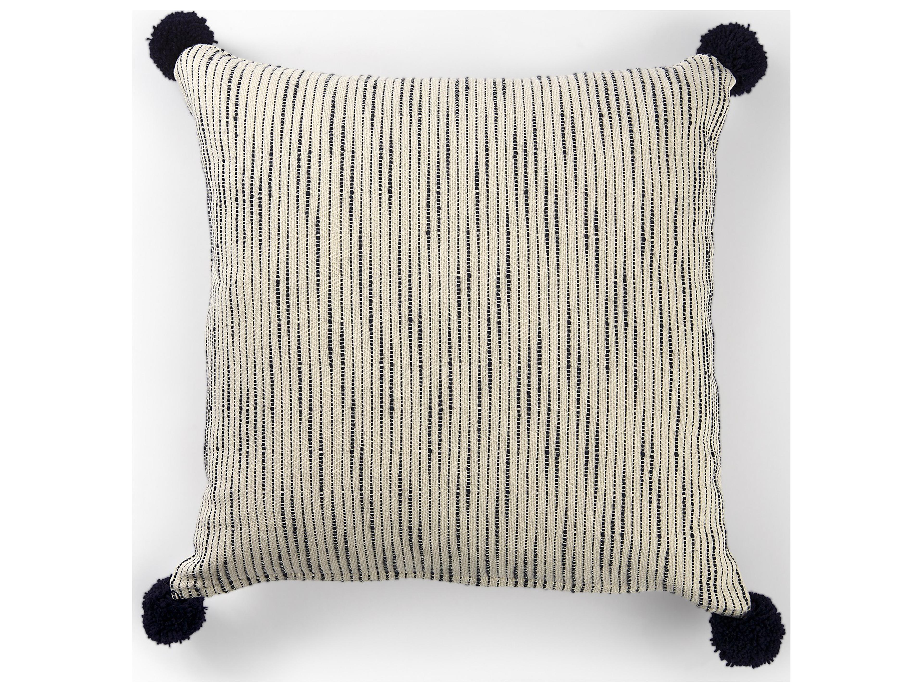 Mercana Krystal 18 x 18 Cream/Black Pom Pom Decorative Pillow Cover