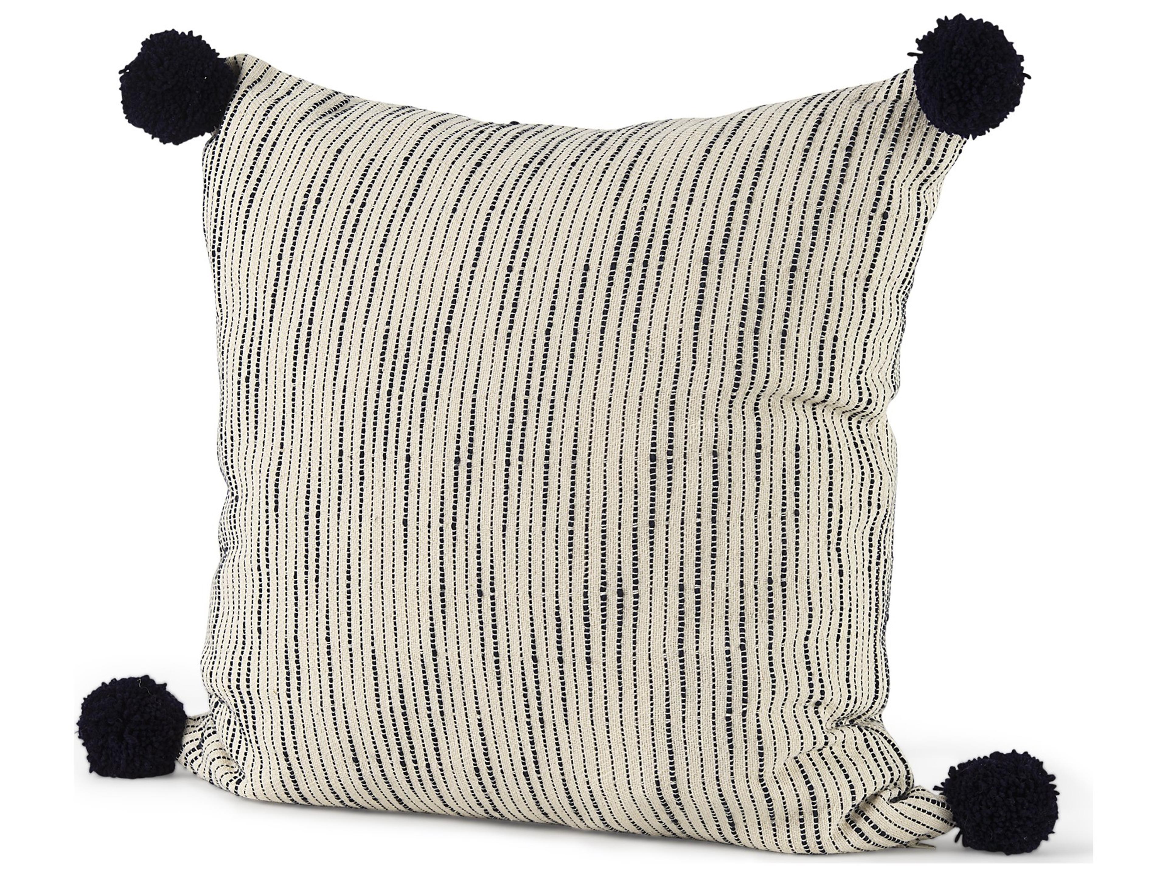 Krystal 18 x 18 Cream/Black Pom Pom Decorative Pillow Cover