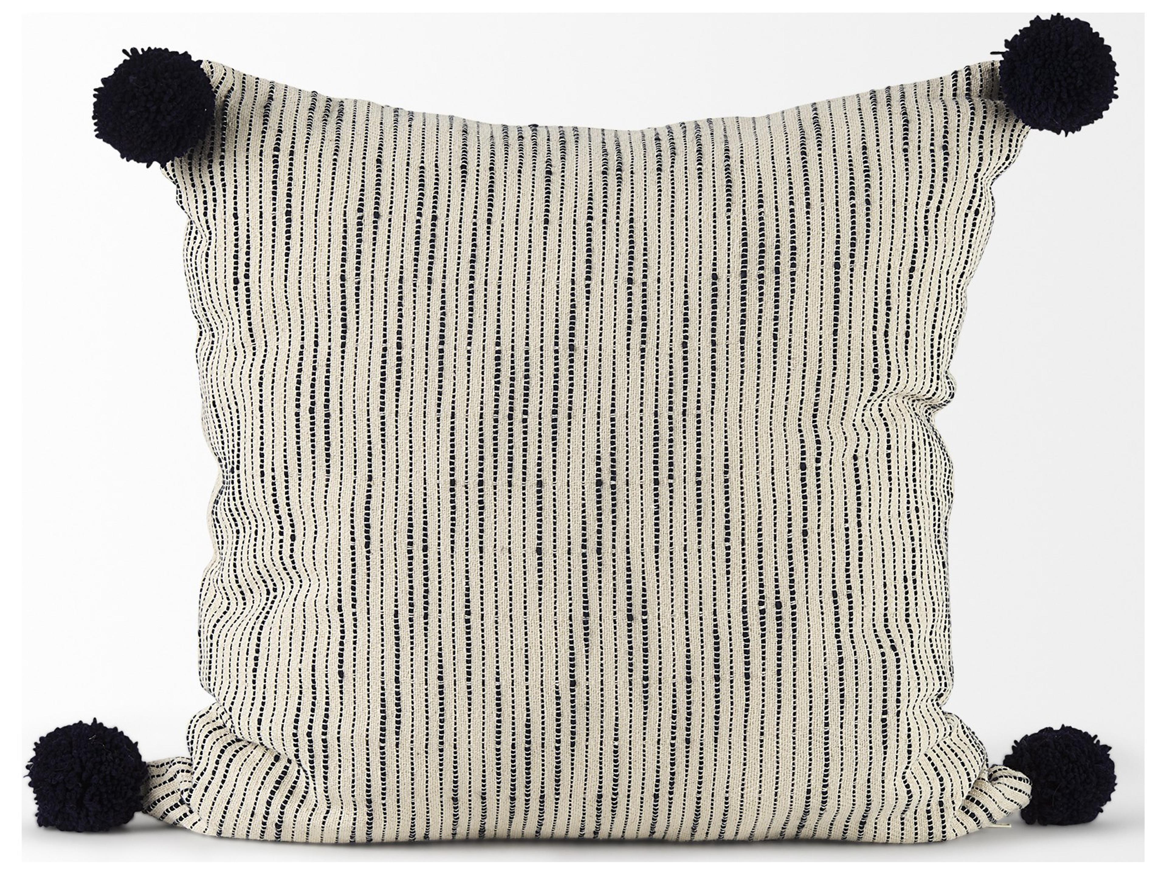 Mercana Krystal 18 x 18 Cream/Black Pom Pom Decorative Pillow Cover