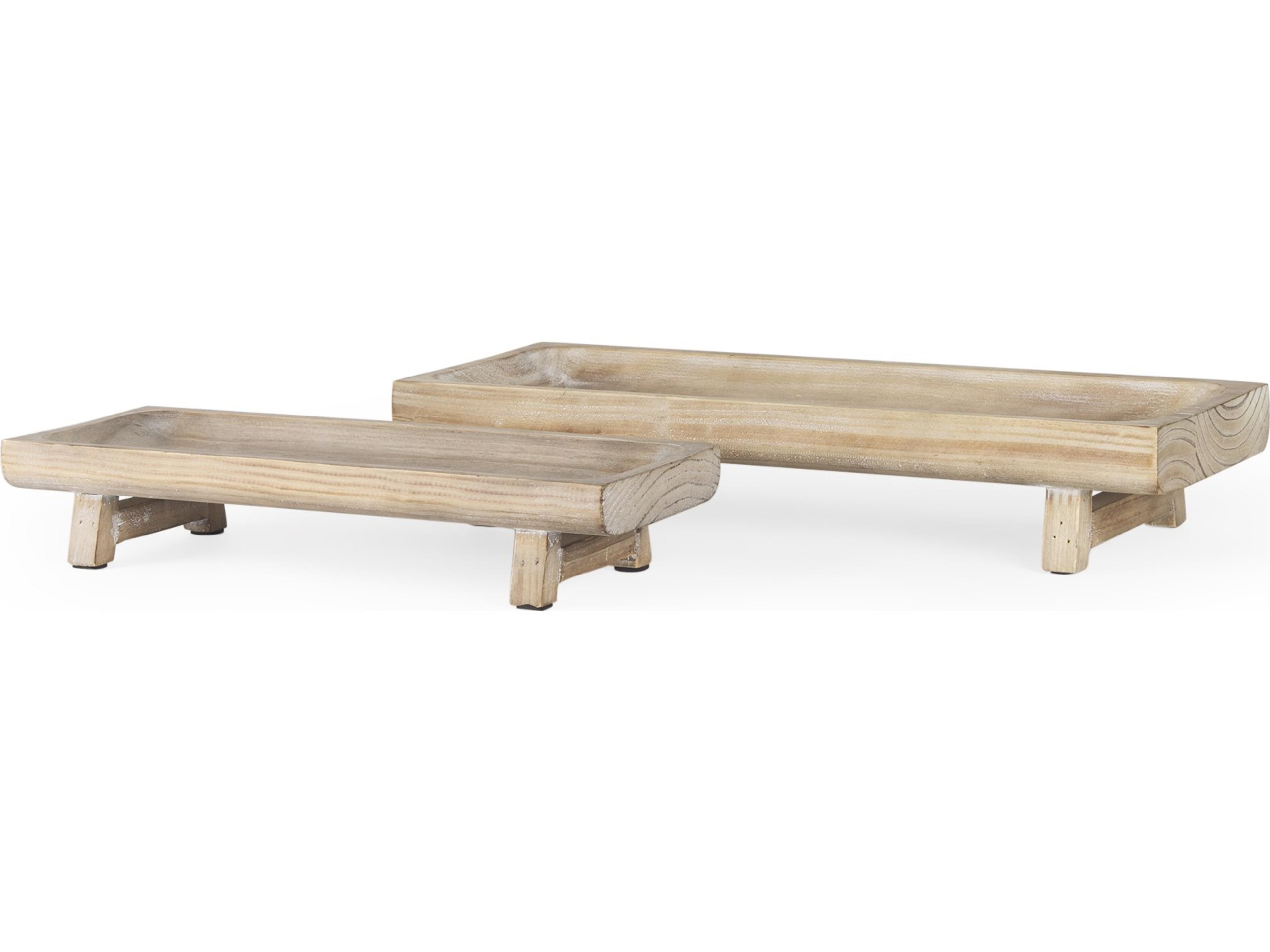 Carver Set of 2 Rectangular White Washed Wood Trays