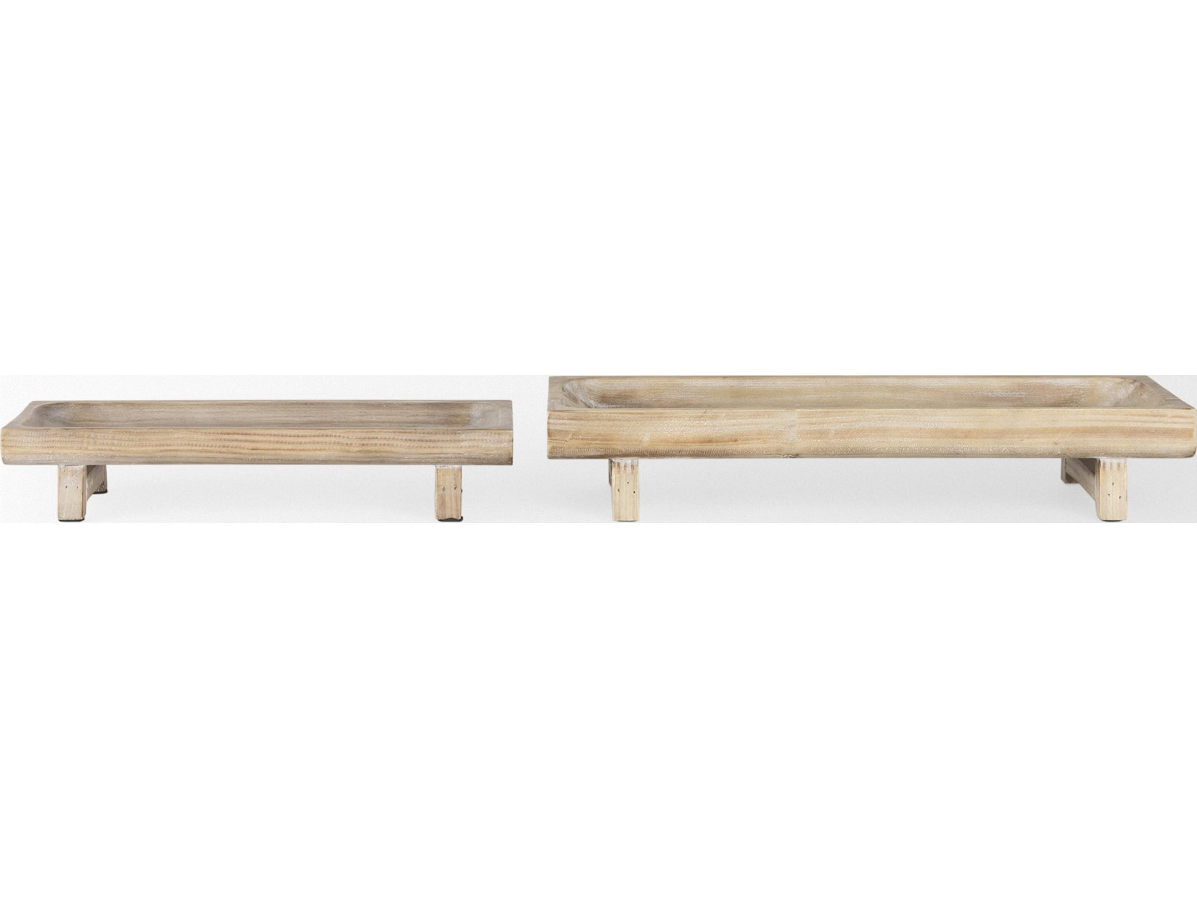 Mercana Carver Set of 2 Rectangular White Washed Wood Trays