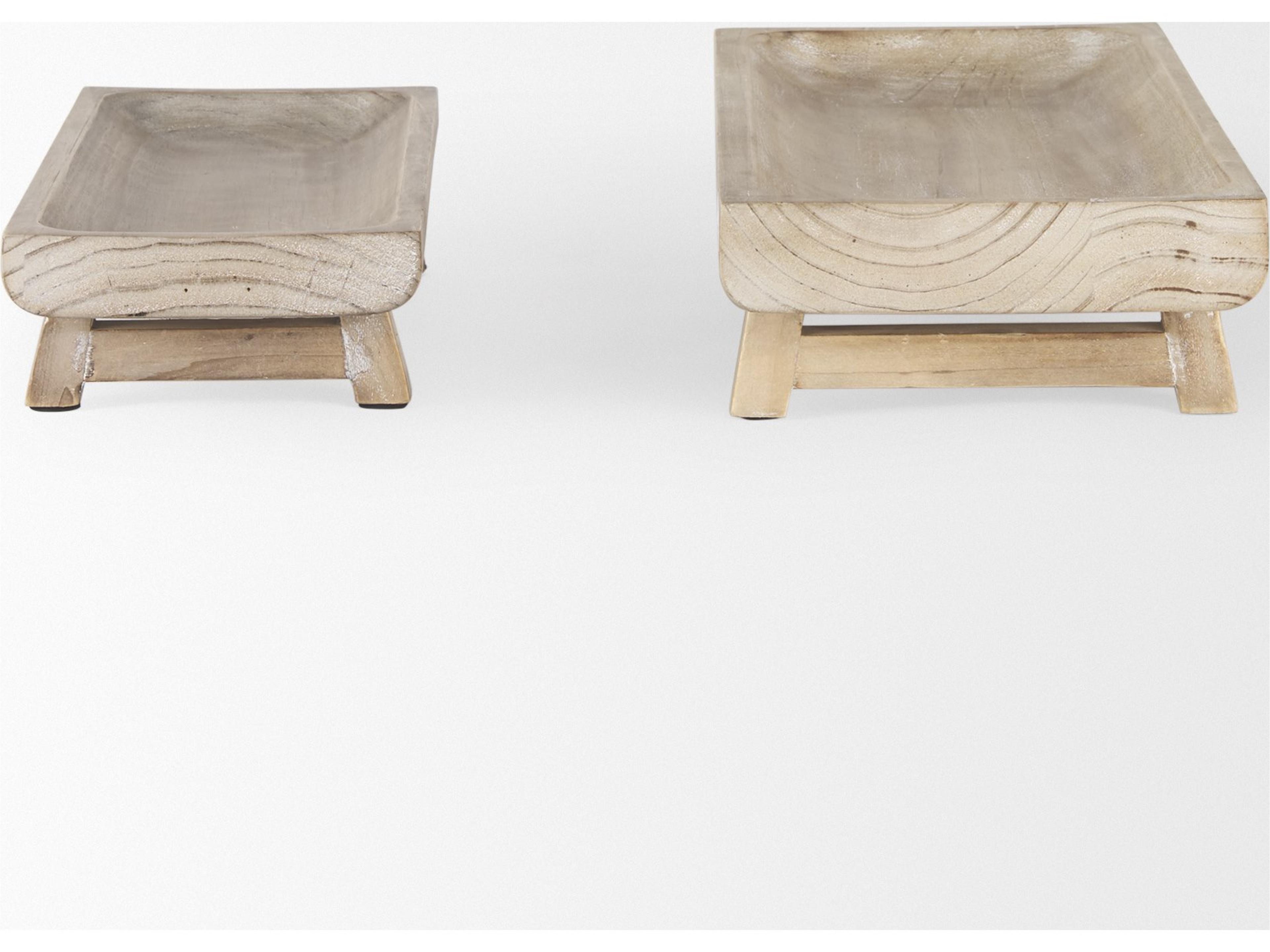 Mercana Carver Set of 2 Rectangular White Washed Wood Trays