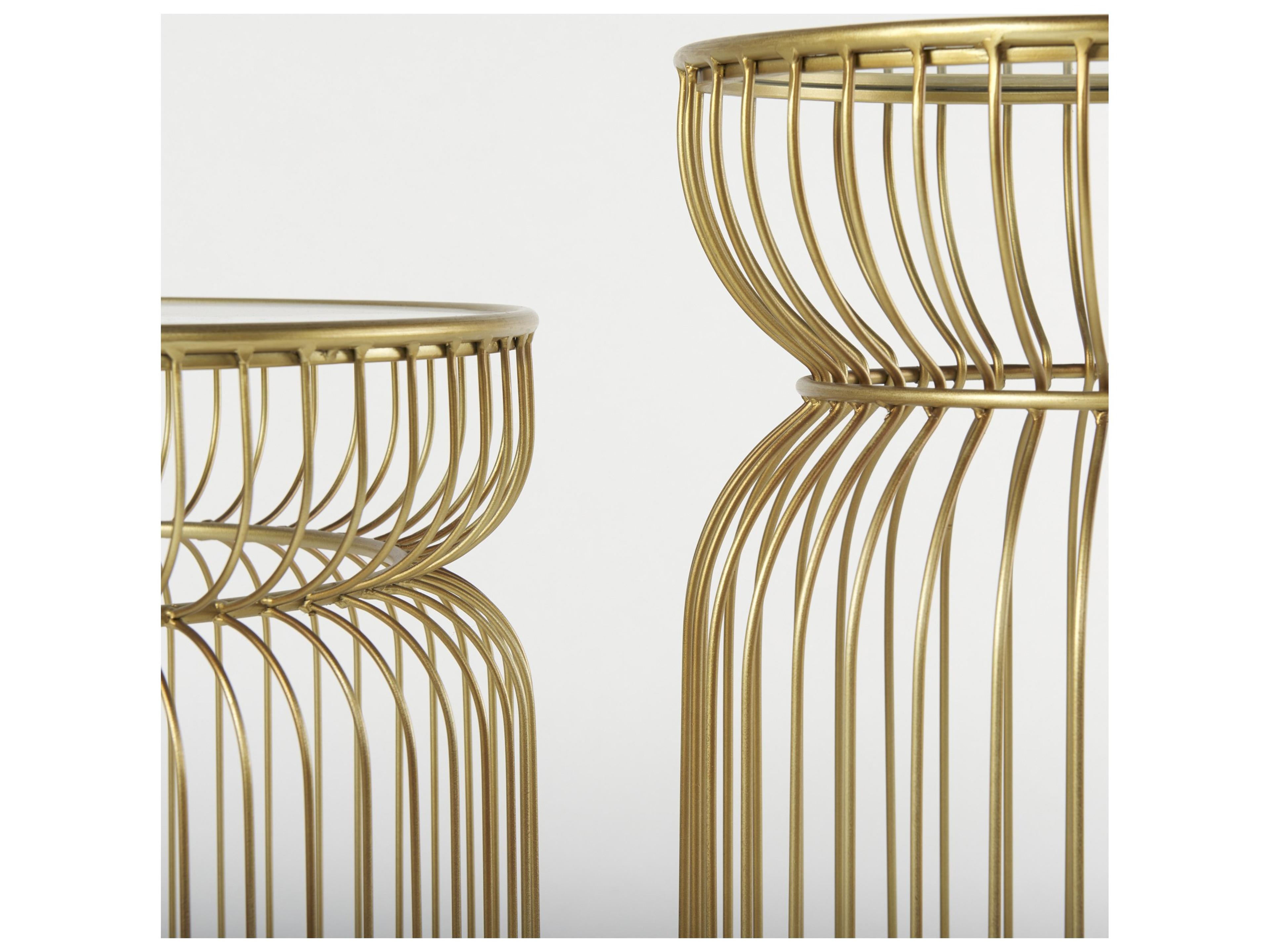 Mercana Shani Set of 2 Round, Gold Metal w/ Glass Accent Tables