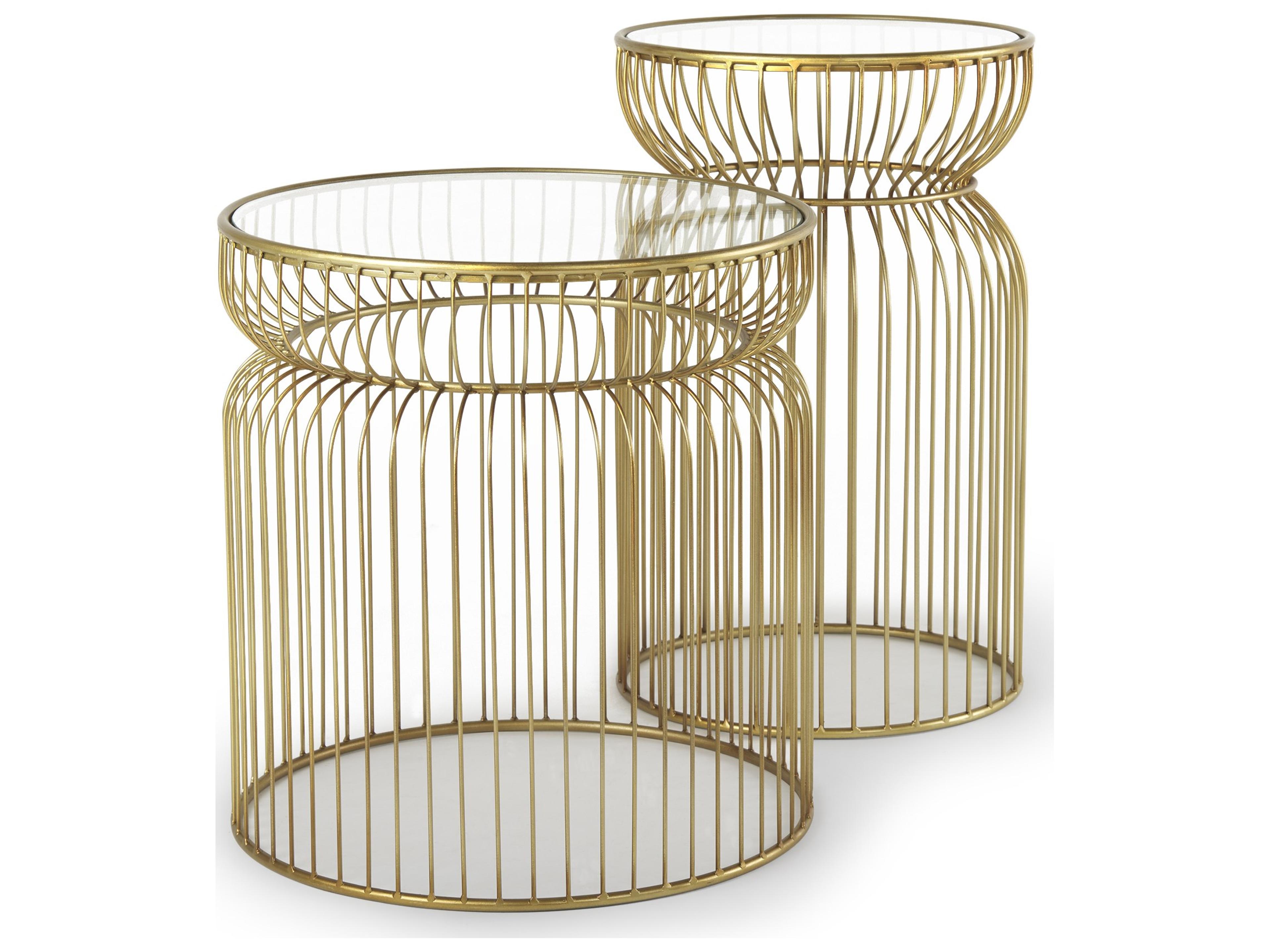 Shani Set of 2 Round, Gold Metal w/ Glass Accent Tables