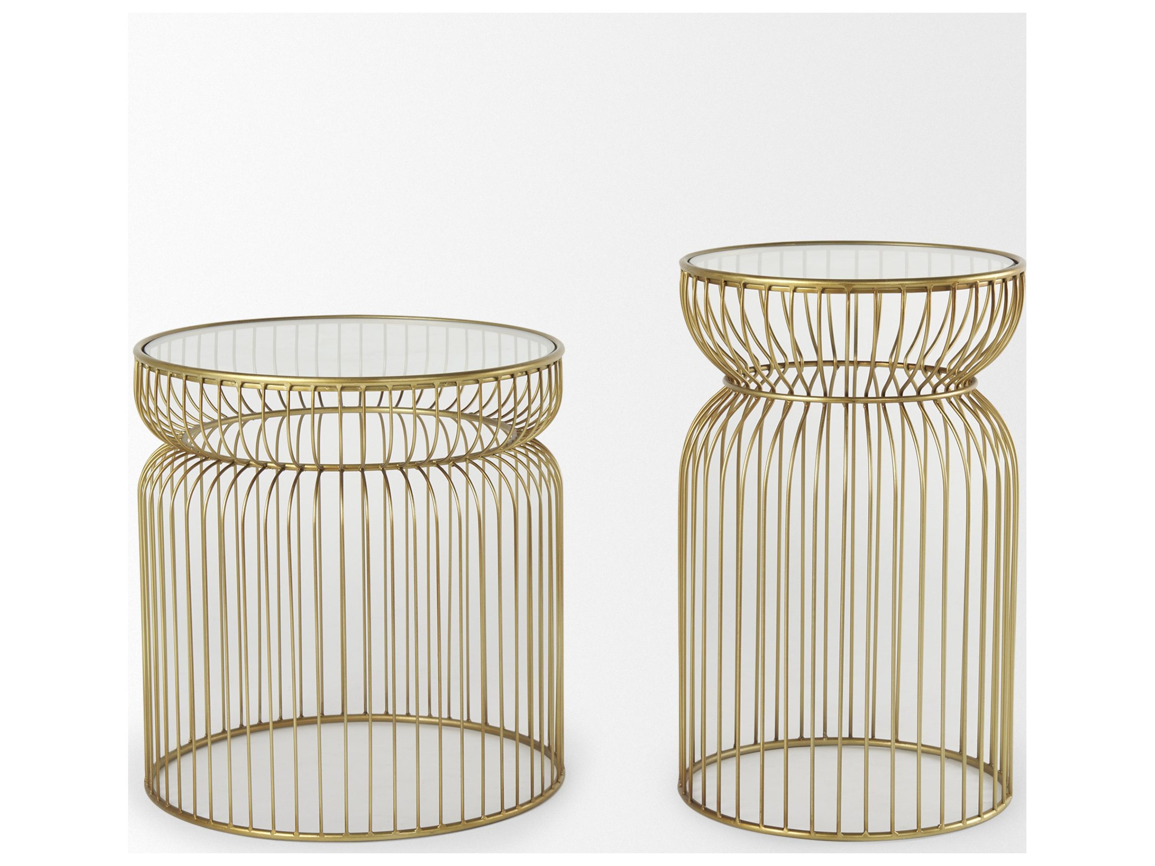 Mercana Shani Set of 2 Round, Gold Metal w/ Glass Accent Tables