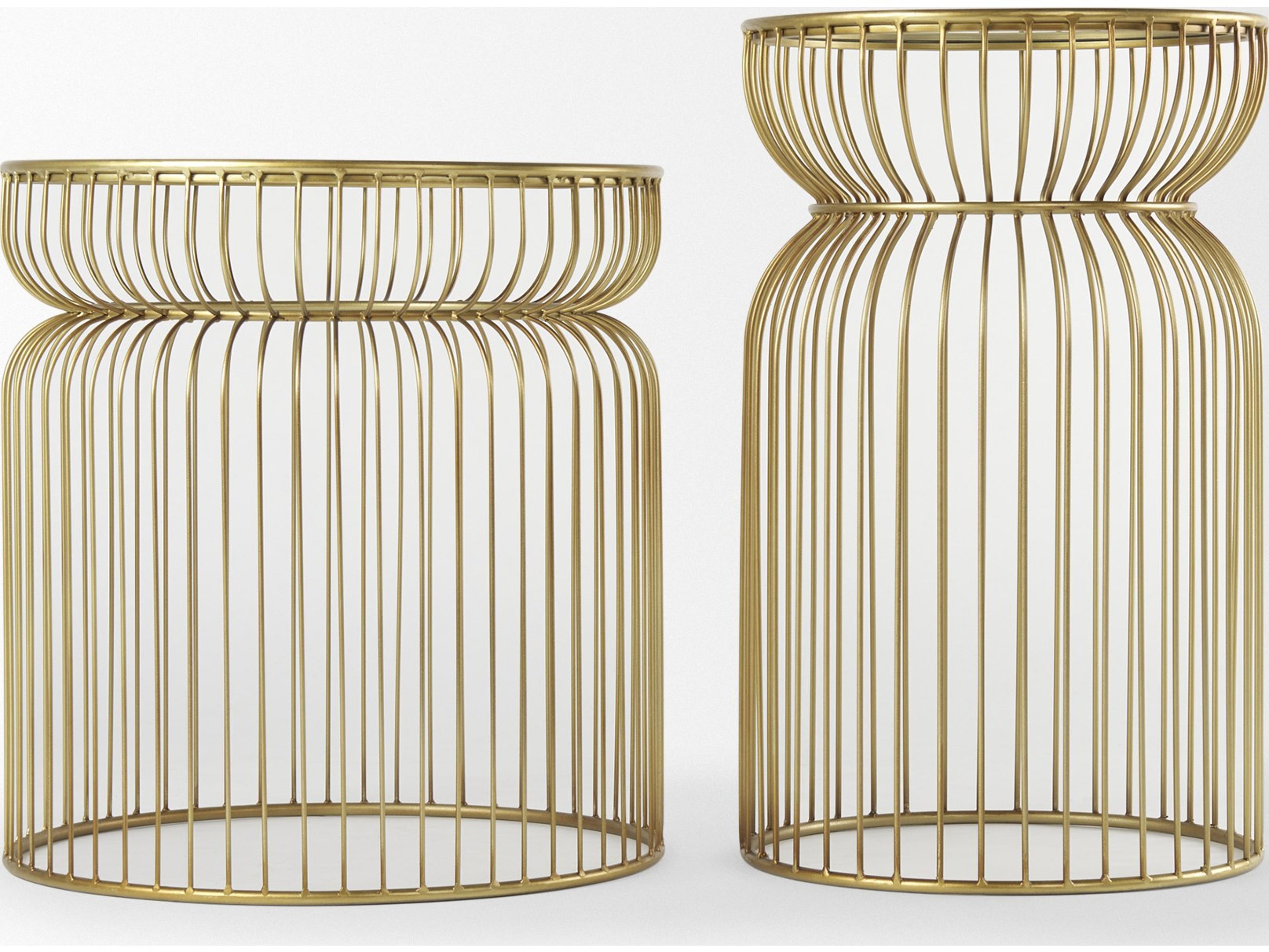 Mercana Shani Set of 2 Round, Gold Metal w/ Glass Accent Tables