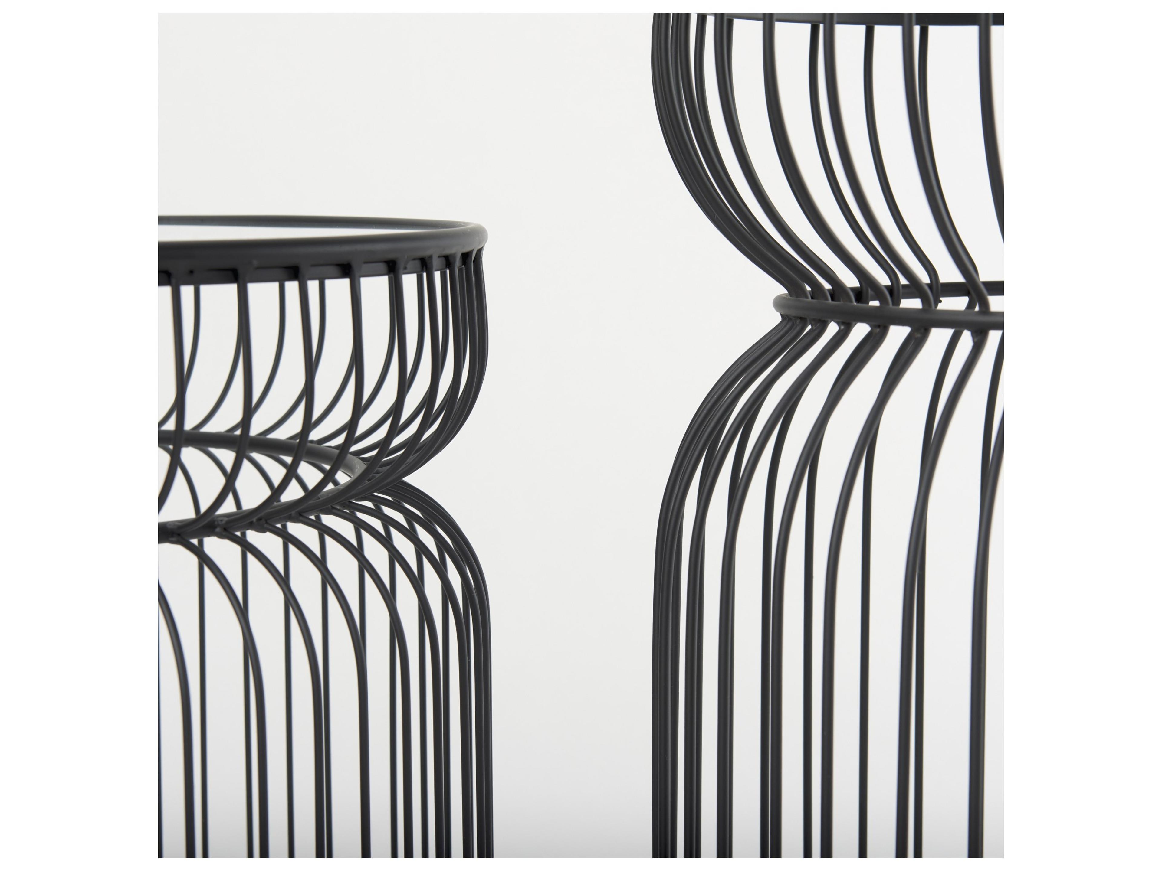 Mercana Shani Set of 2 Round, Black Metal w/ Glass, Accent Tables