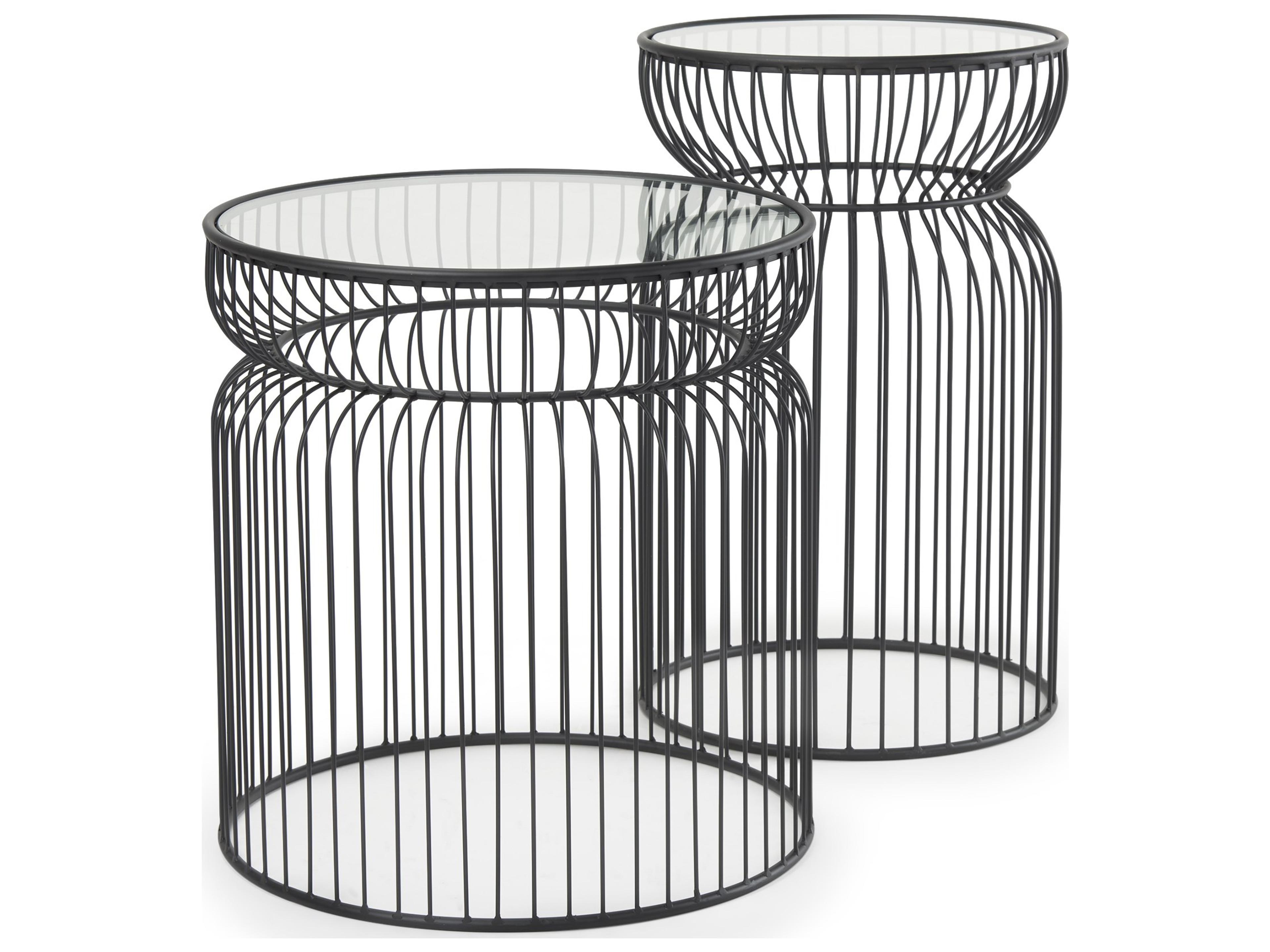 Shani Set of 2 Round, Black Metal w/ Glass, Accent Tables