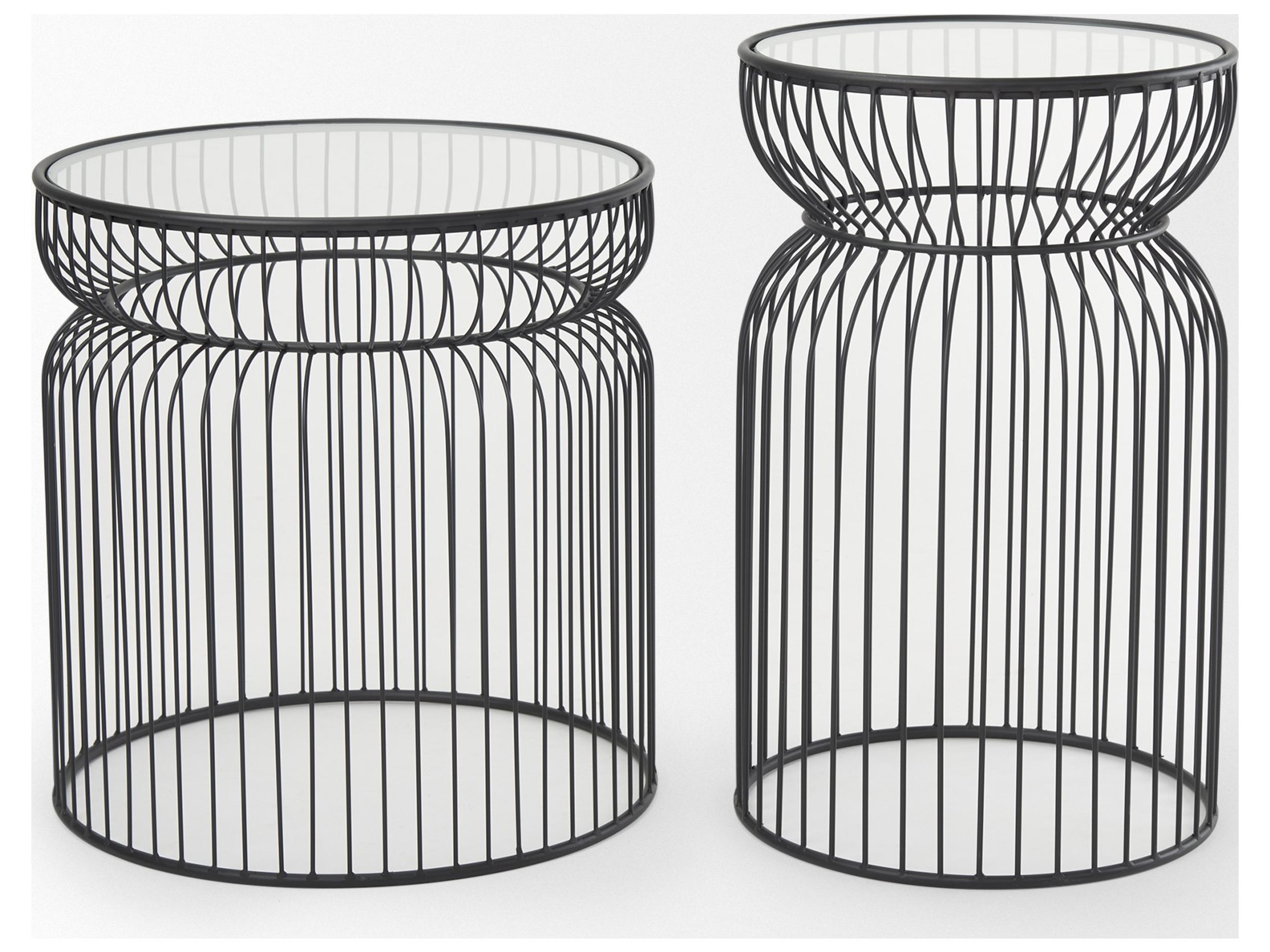 Mercana Shani Set of 2 Round, Black Metal w/ Glass, Accent Tables