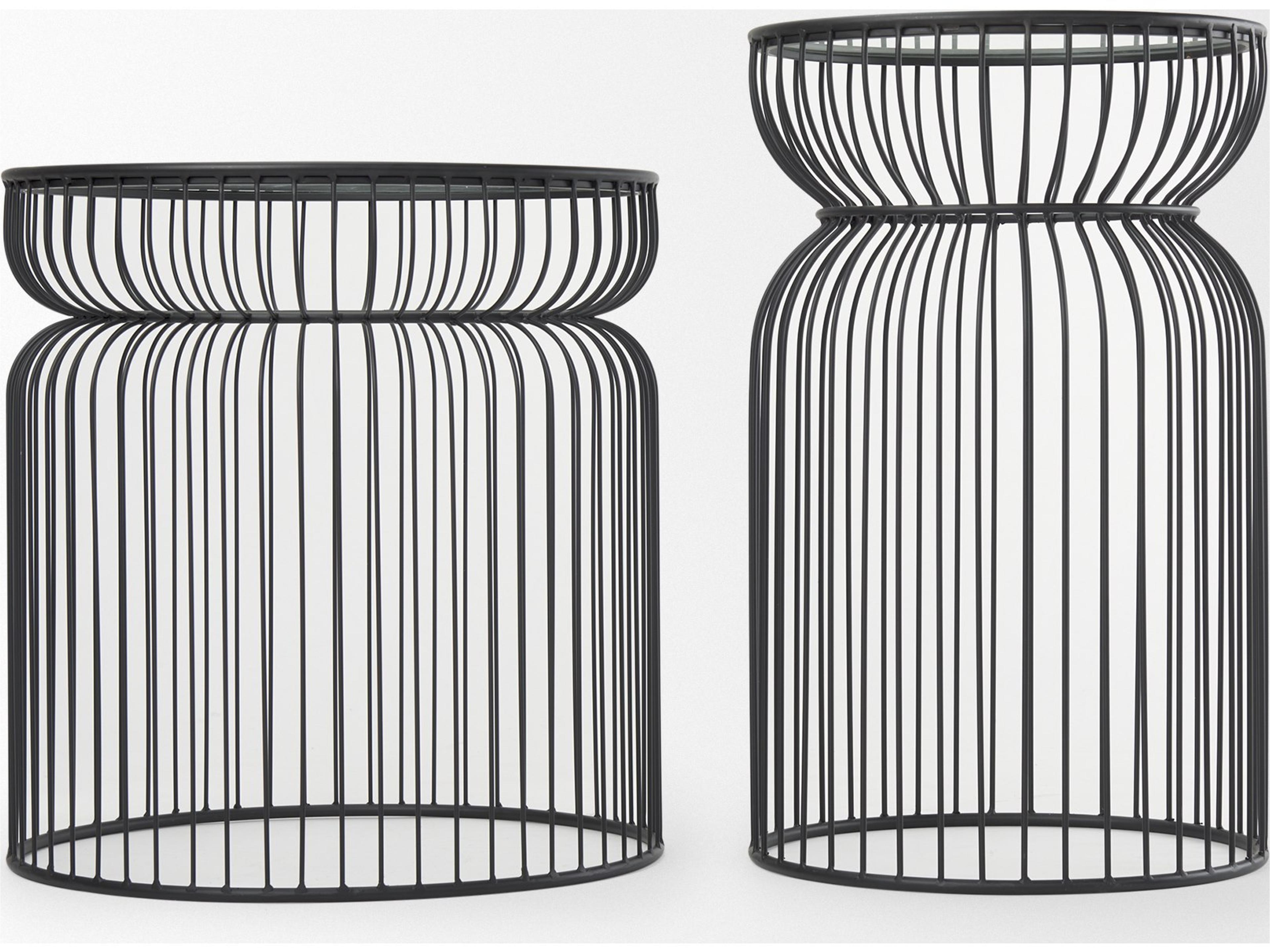 Mercana Shani Set of 2 Round, Black Metal w/ Glass, Accent Tables