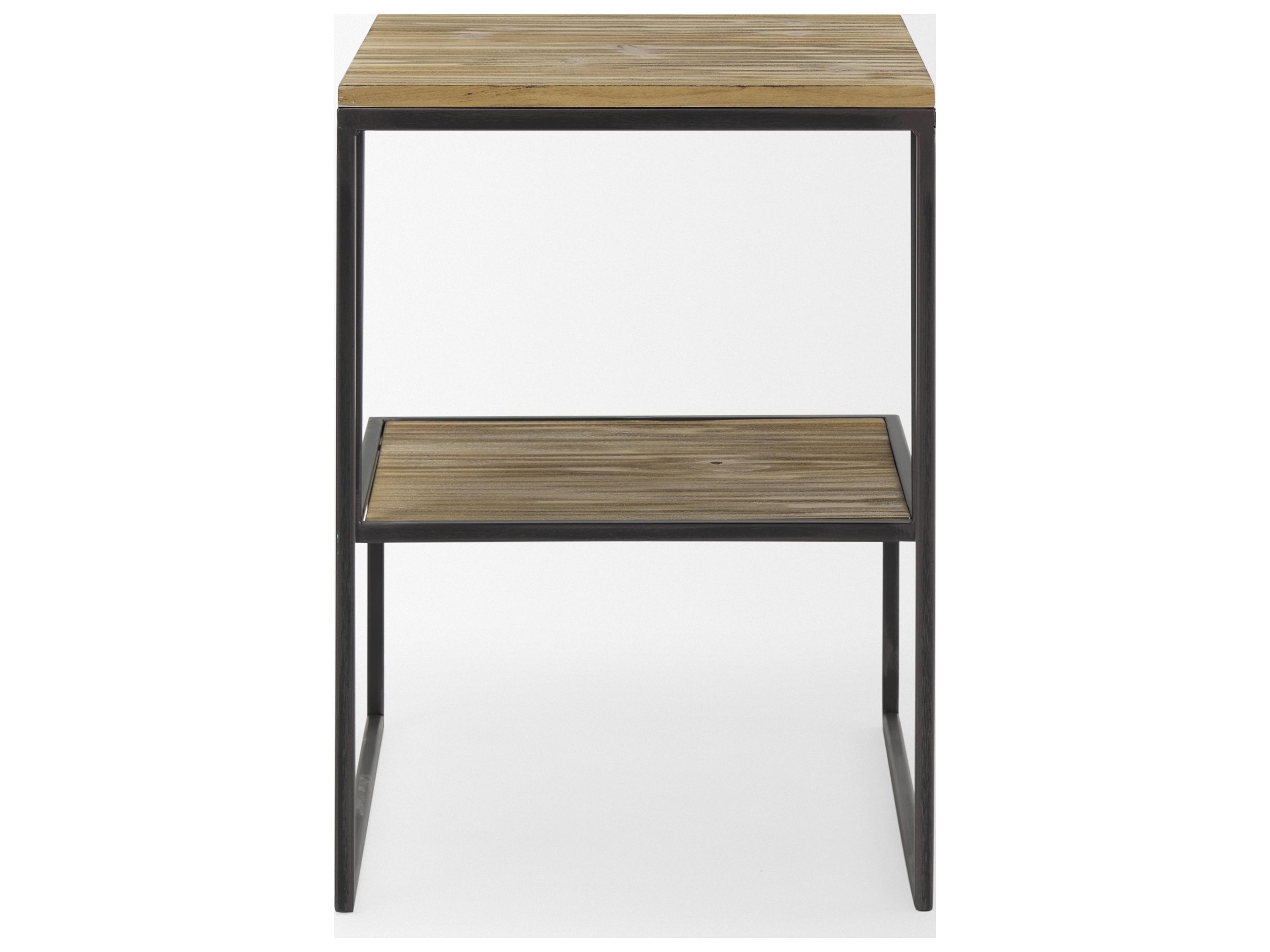 Mercana Ronin 22"H Square 2-Tier Wood w/ Black Metal Accent Table