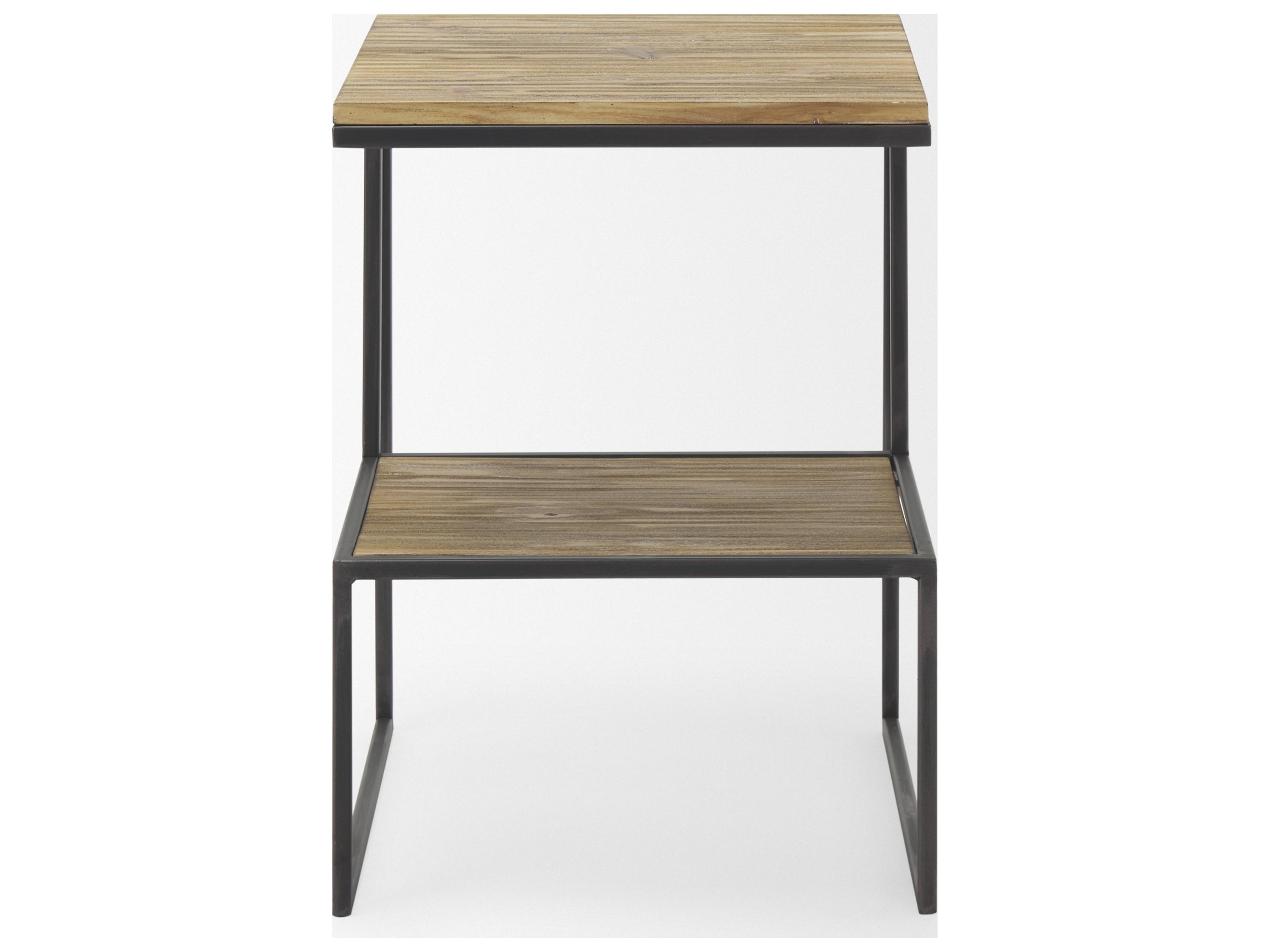 Mercana Ronin 22"H Square 2-Tier Wood w/ Black Metal Accent Table