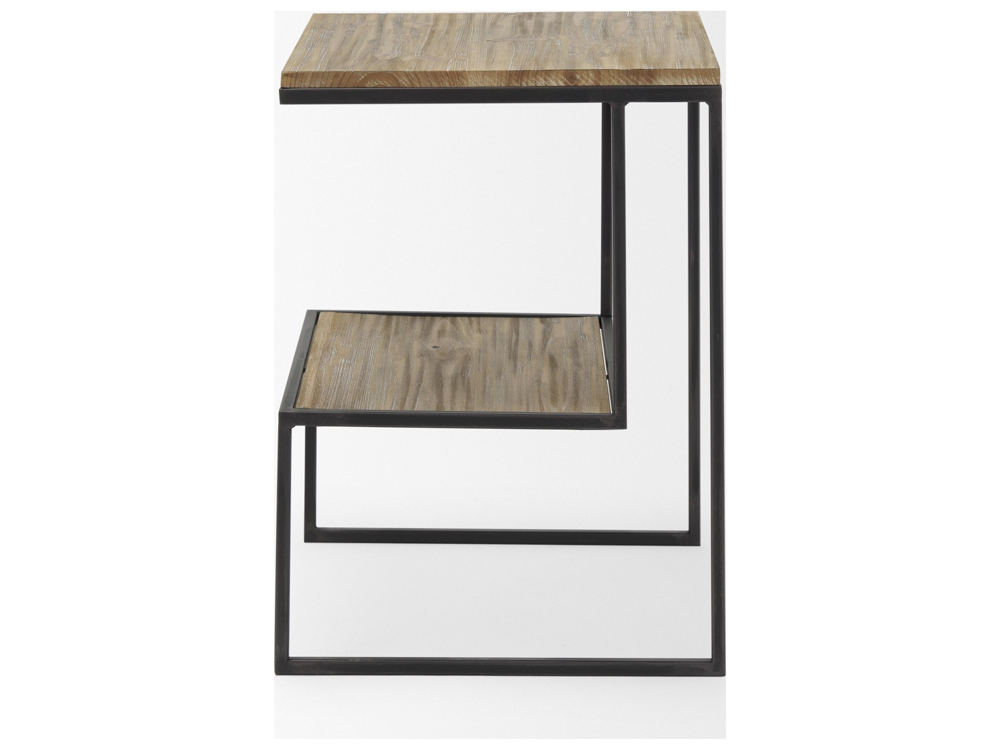 Mercana Ronin 22"H Square 2-Tier Wood w/ Black Metal Accent Table