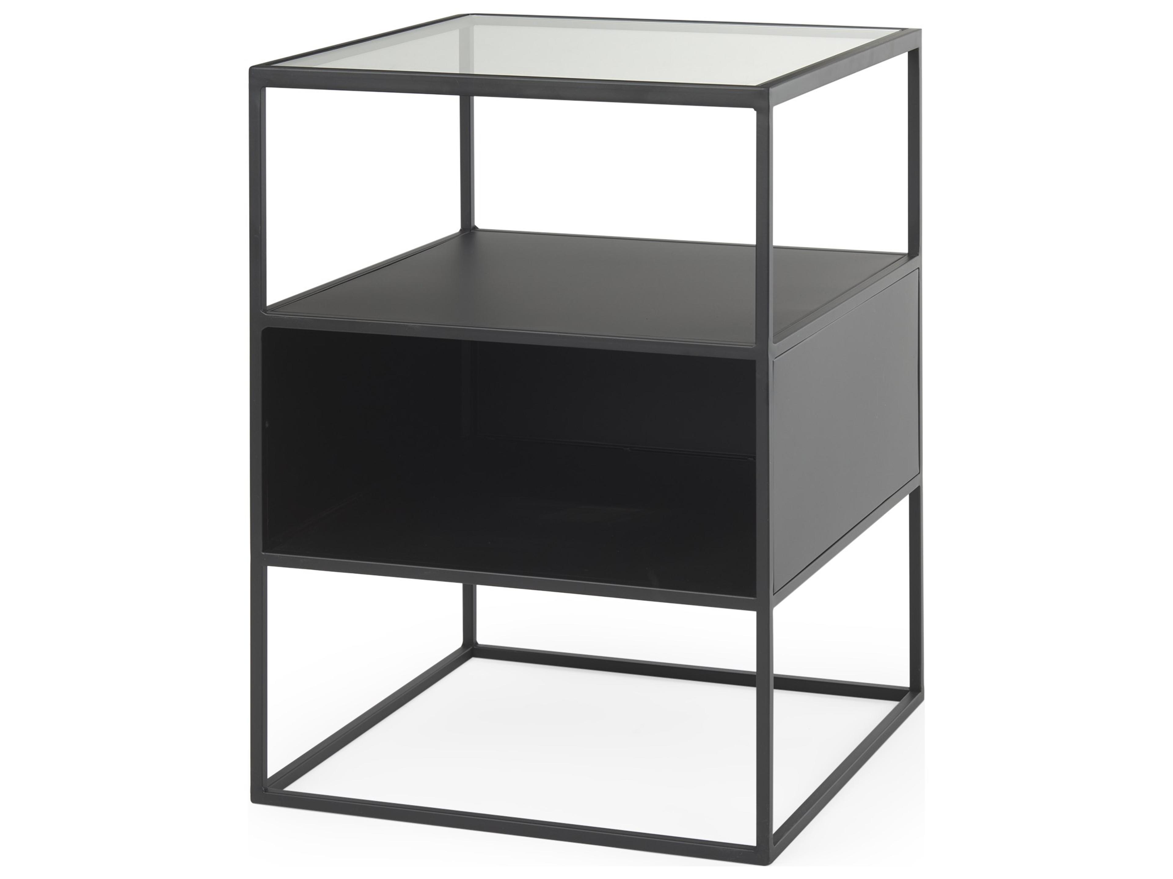 Samson 15.7L x 15.7W x 21.3H Side Table Matte Black Metal and Glass