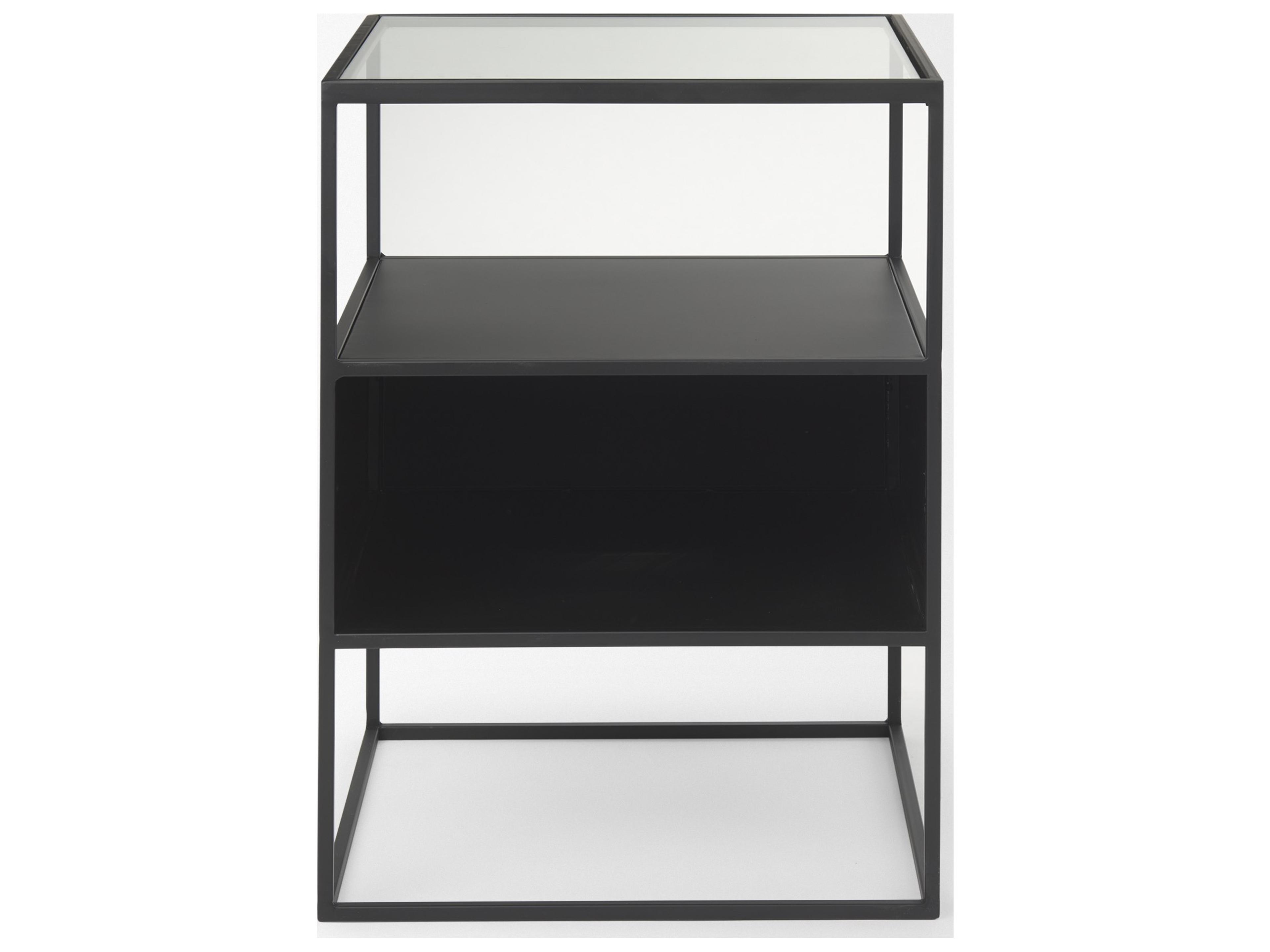 Mercana Samson 15.7L x 15.7W x 21.3H Side Table Matte Black Metal and Glass