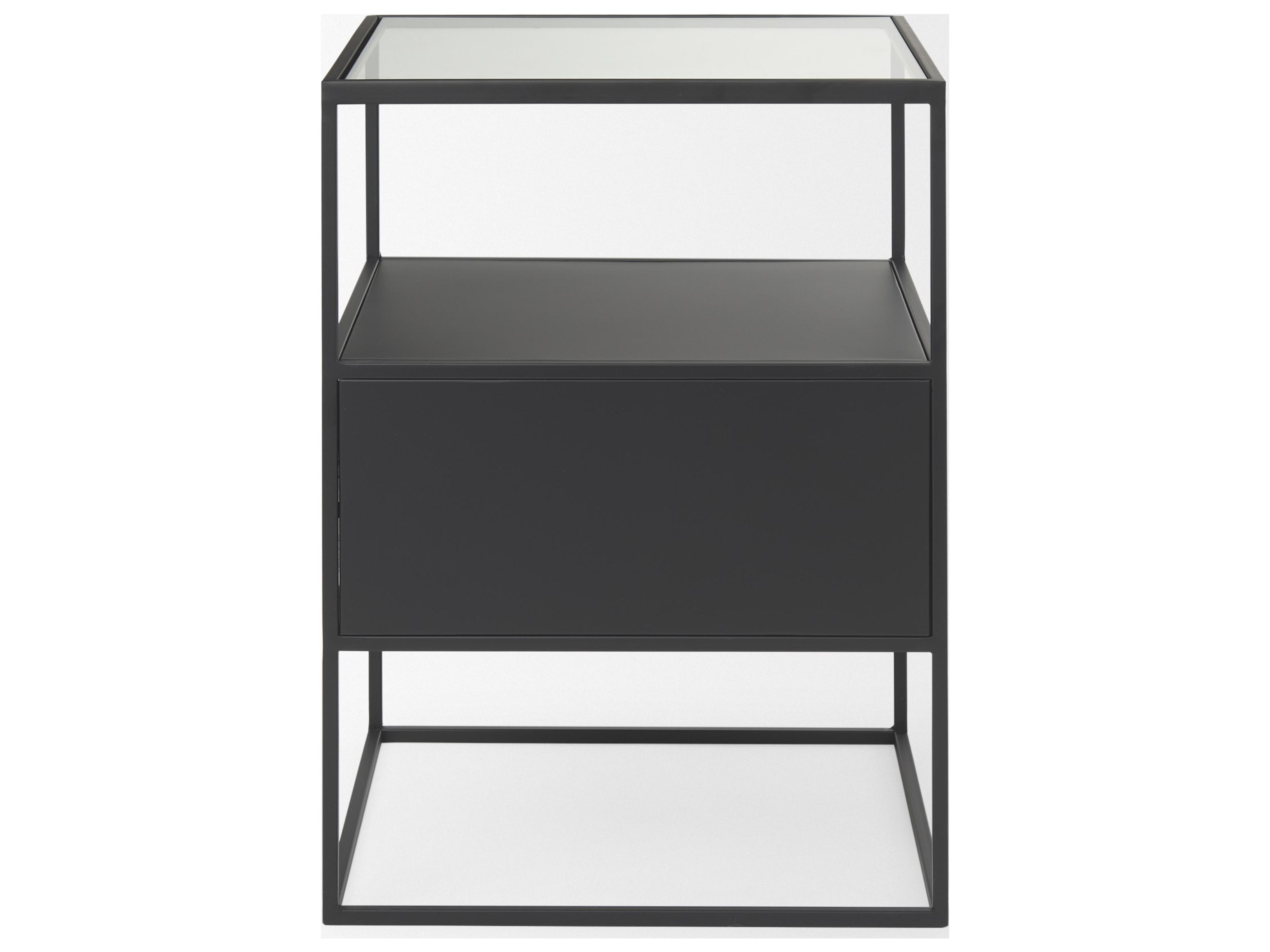 Mercana Samson 15.7L x 15.7W x 21.3H Side Table Matte Black Metal and Glass