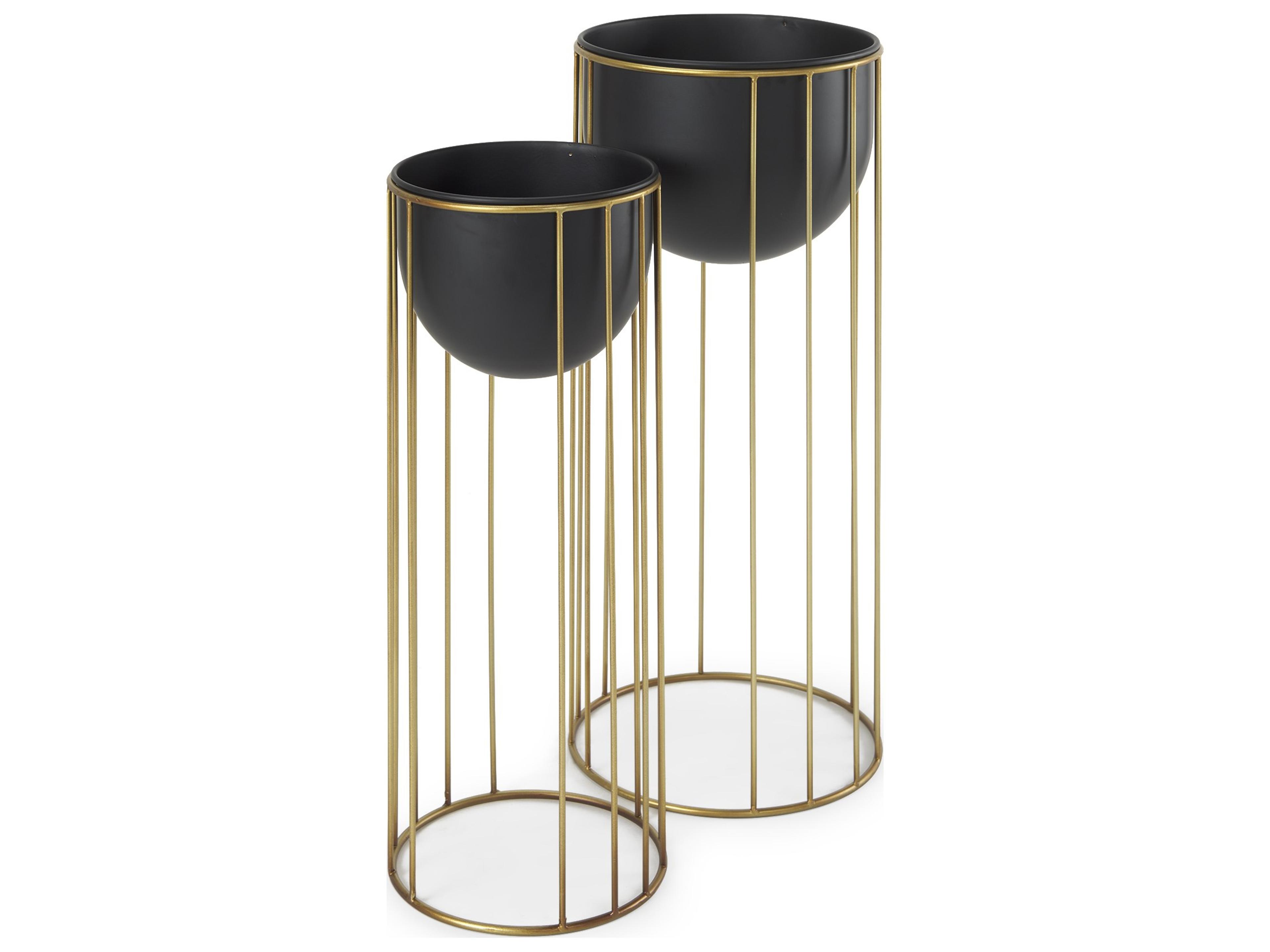 Mercana Danica Set of 2 Matte Black Metal Plant Stands
