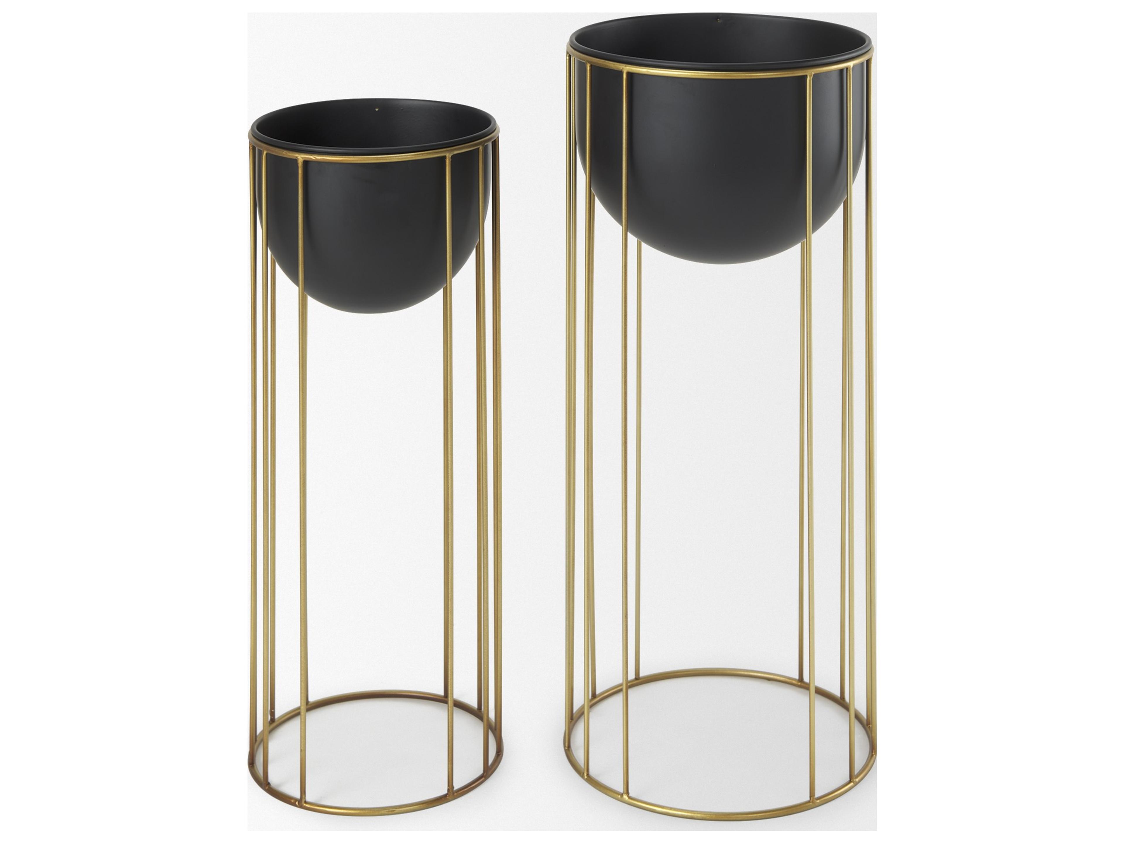 Mercana Danica Set of 2 Matte Black Metal Plant Stands