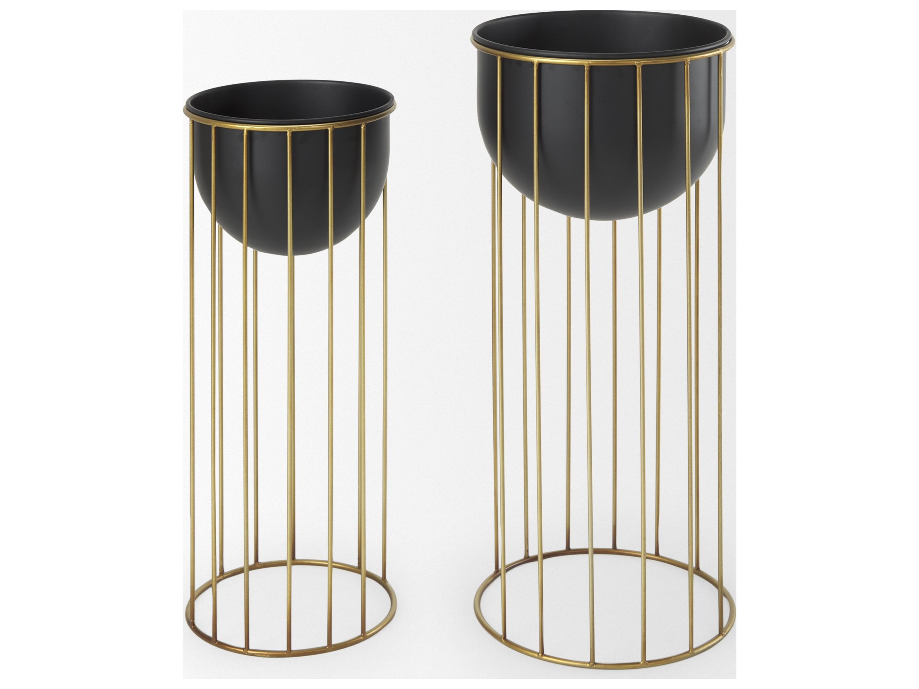 Mercana Danica Set of 2 Matte Black Metal Plant Stands