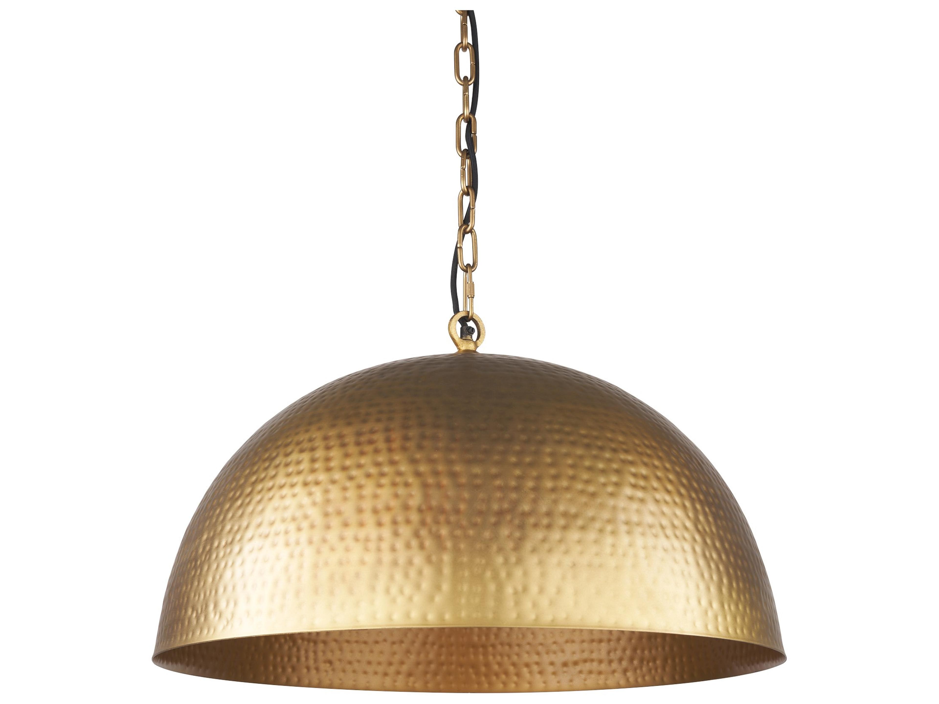 Karina 24" Round Brass-tone Hammered Metal Dome  Pendant Light