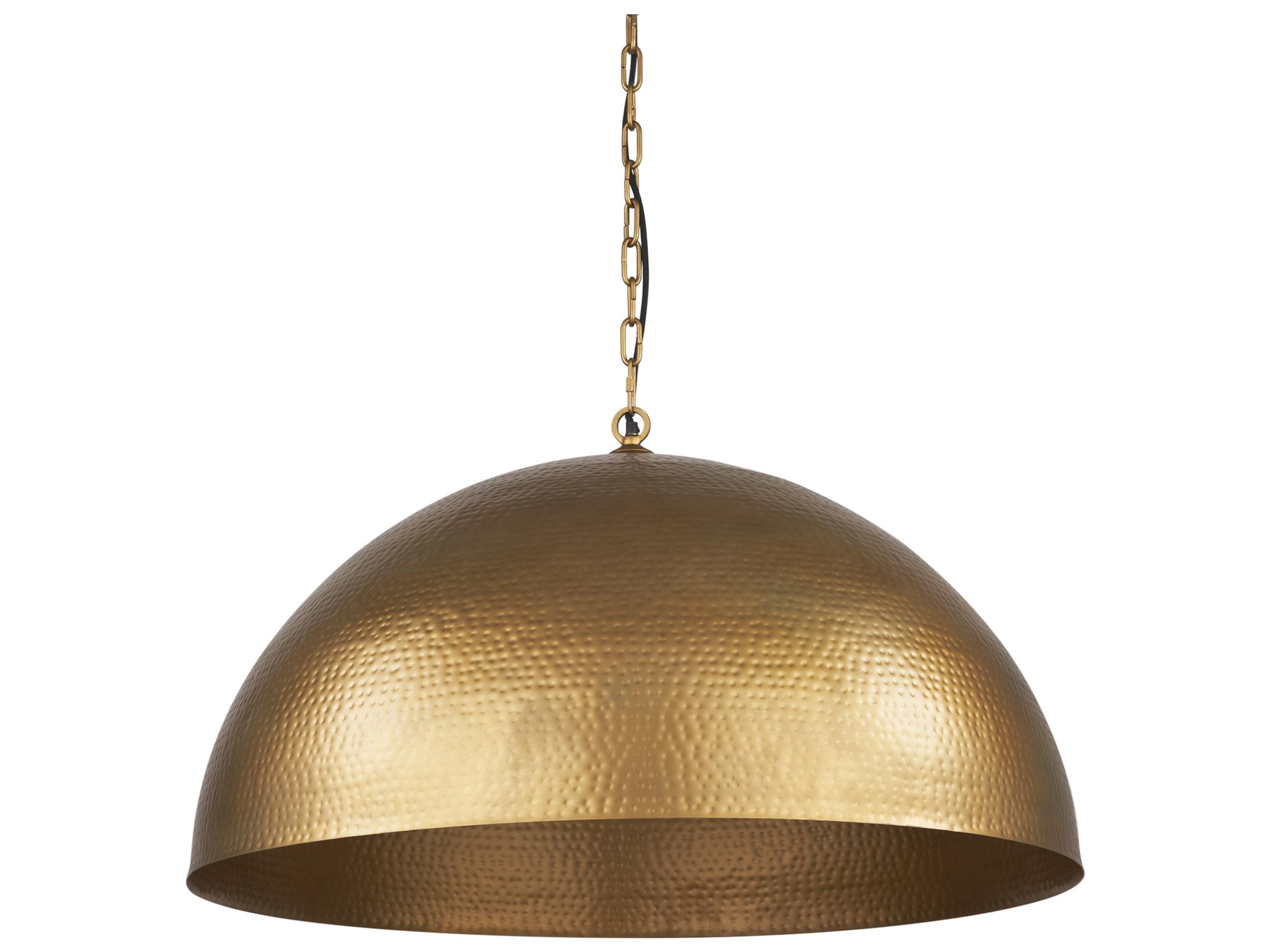 Karina 36" Round Brass-tone Hammered Metal Dome Pendant Light