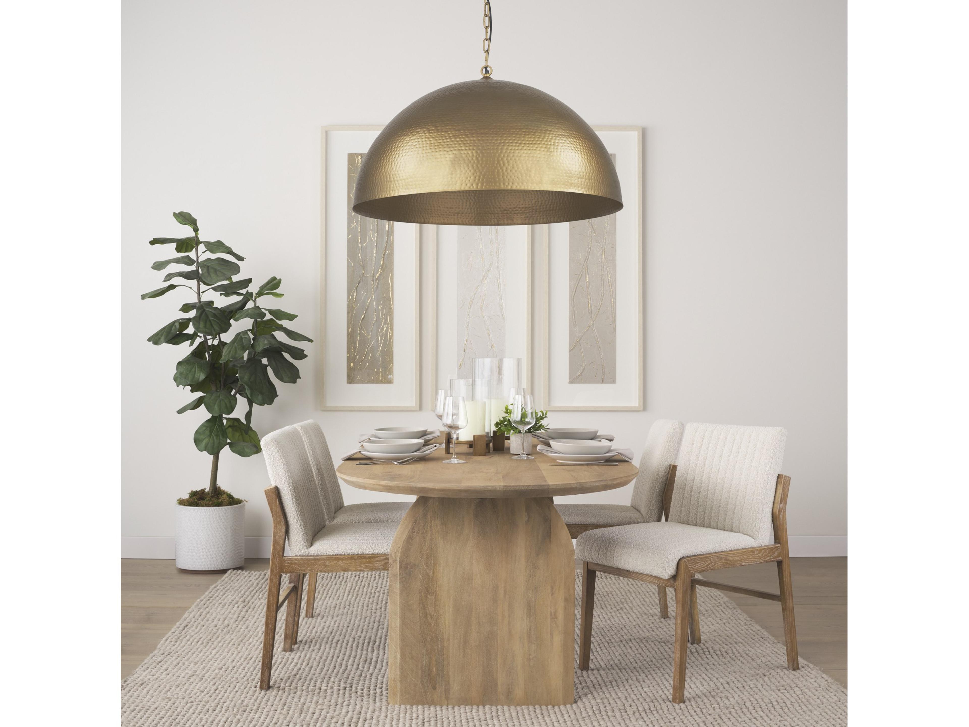 Mercana Karina 36" Round Brass-tone Hammered Metal Dome Pendant Light