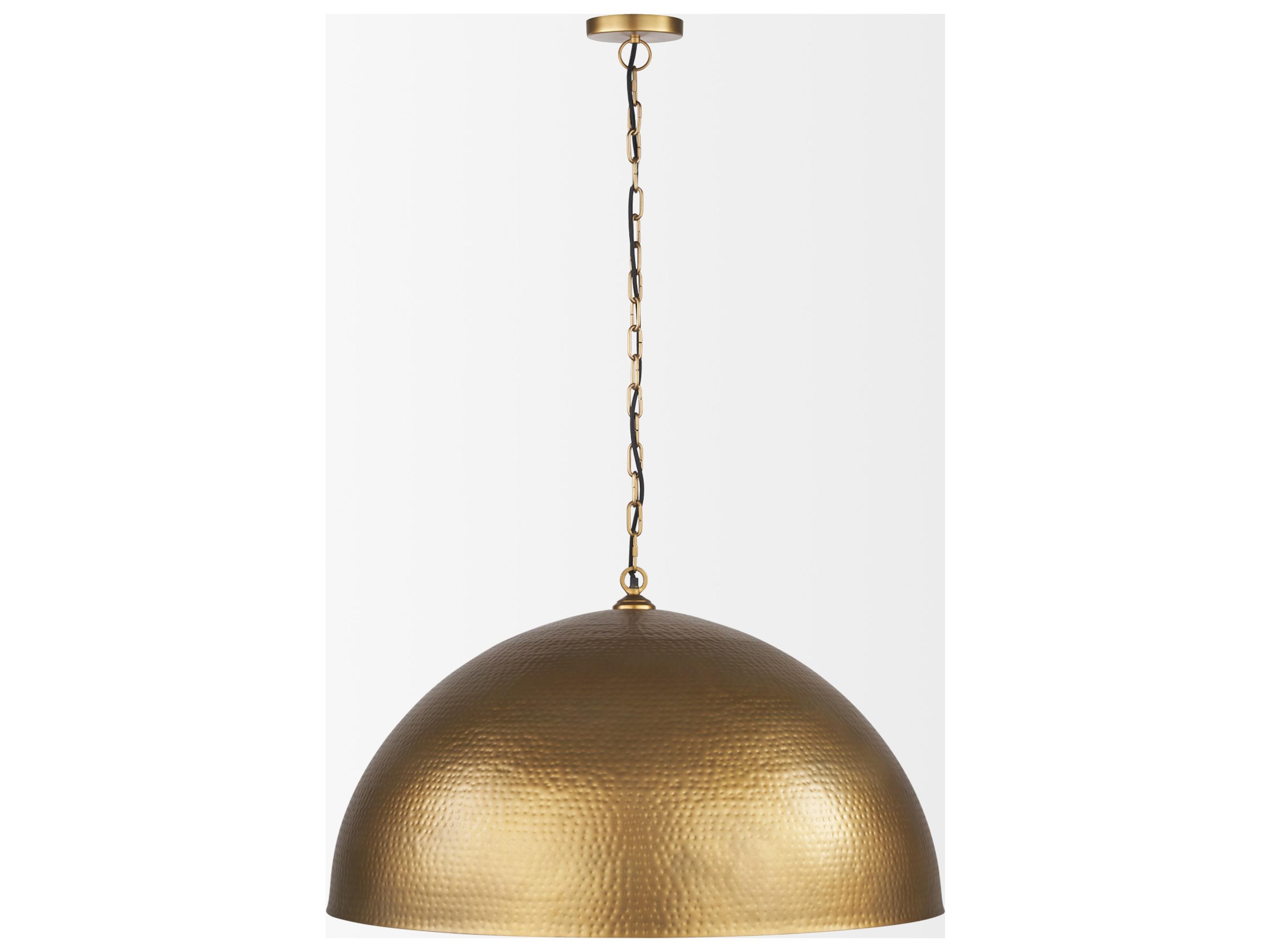 Mercana Karina 36" Round Brass-tone Hammered Metal Dome Pendant Light