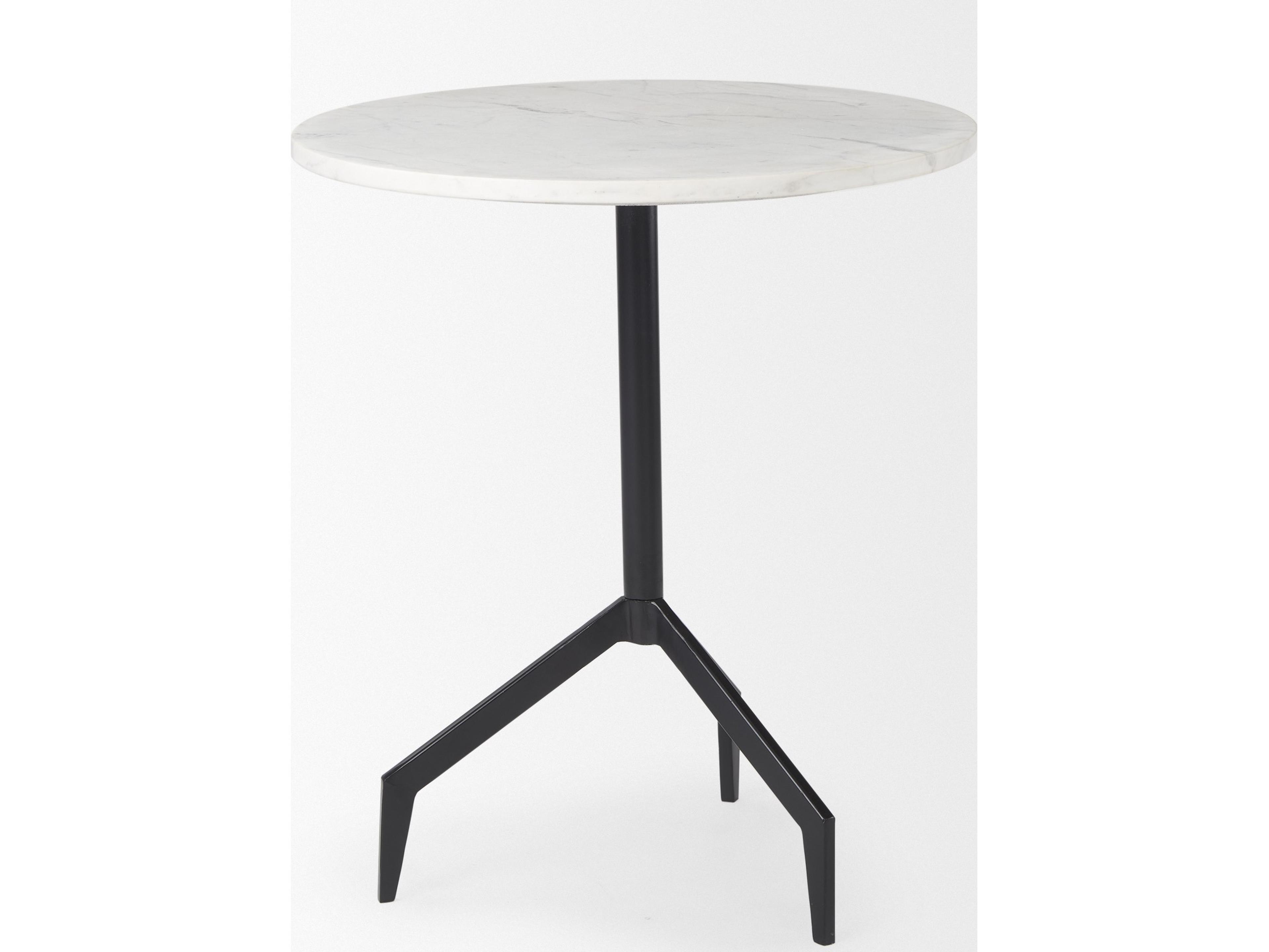 Mercana Serre Marble Top 3 Prong Black Metal Base End Table