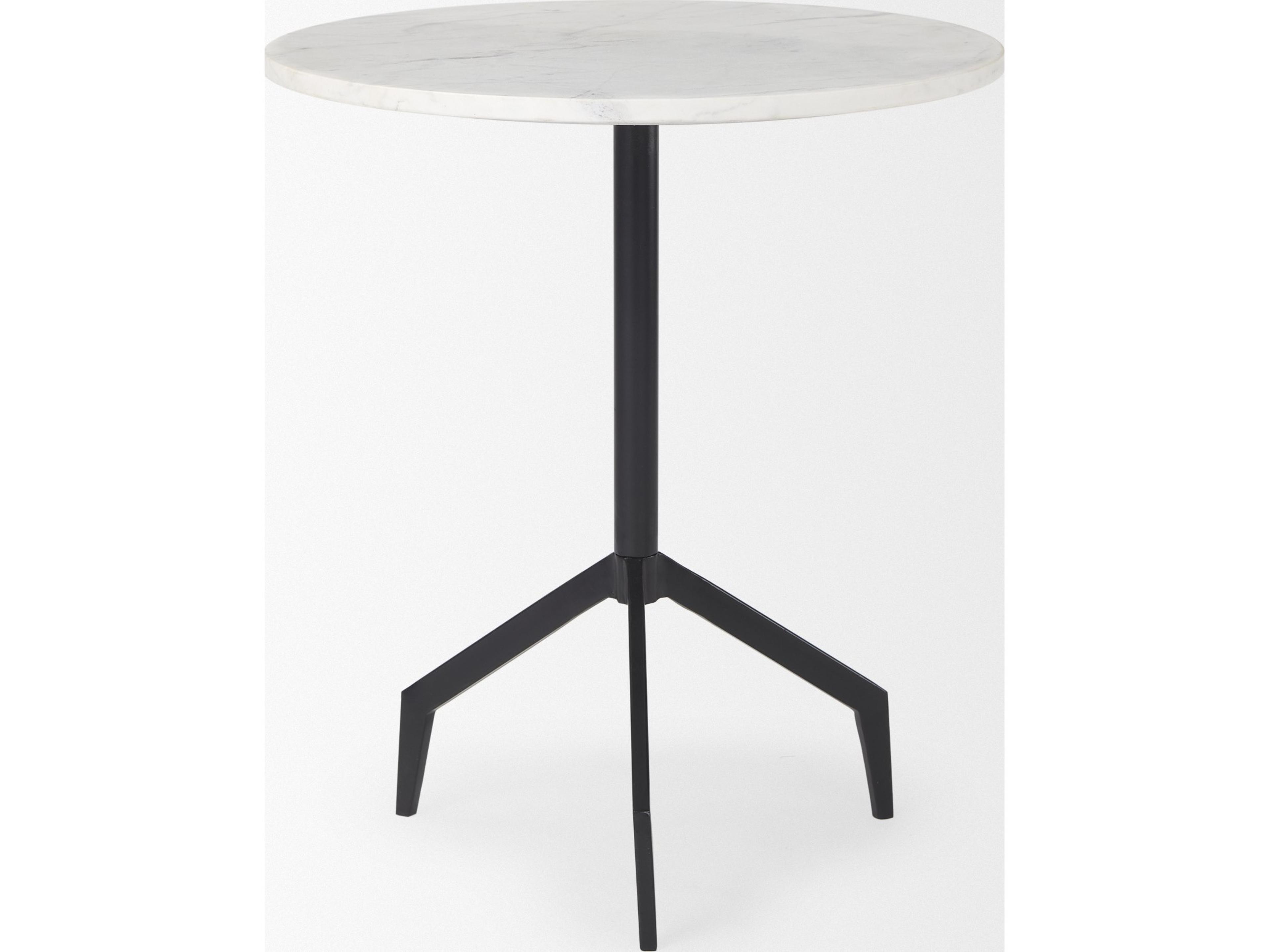 Mercana Serre Marble Top 3 Prong Black Metal Base End Table