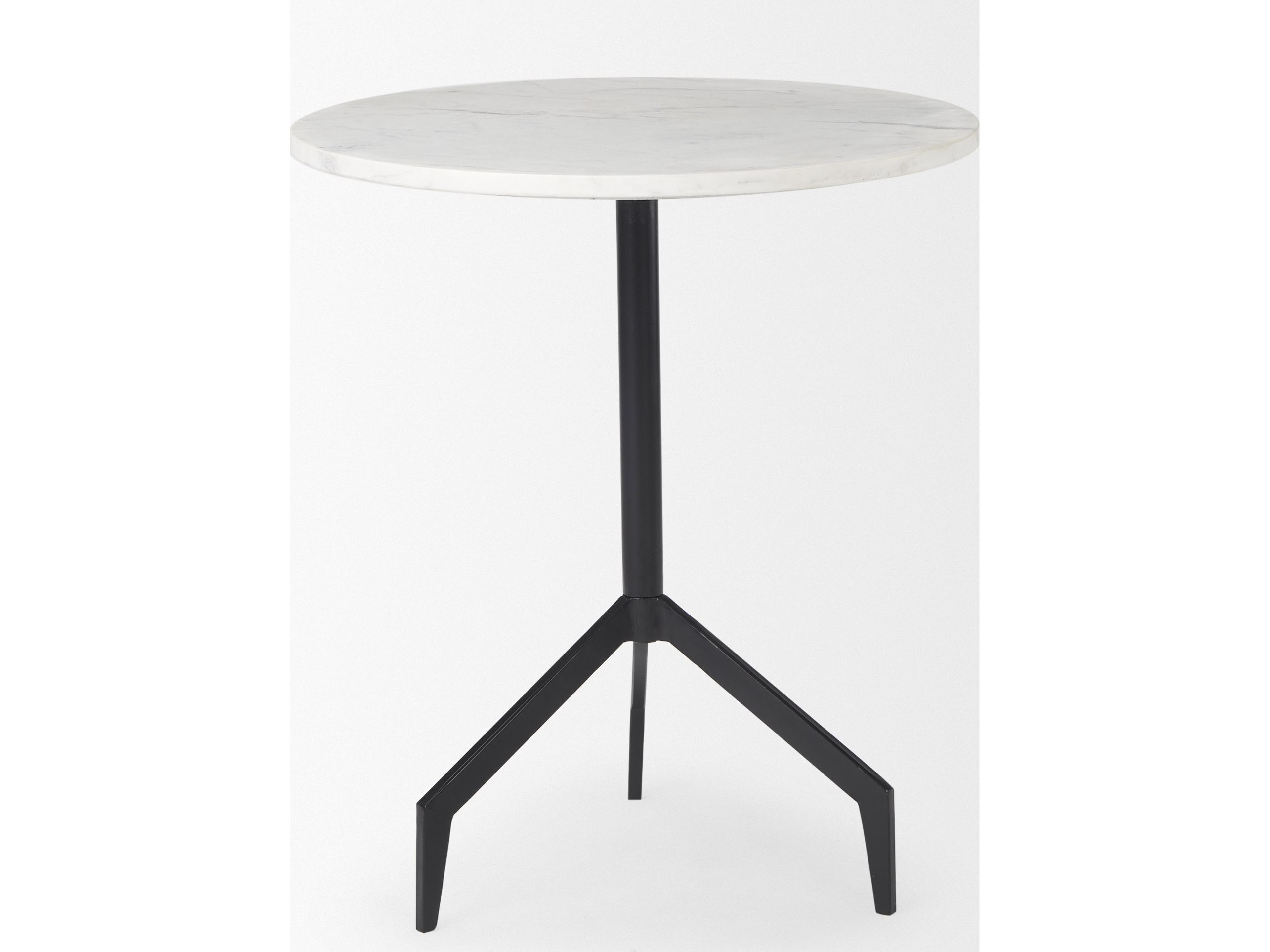 Mercana Serre Marble Top 3 Prong Black Metal Base End Table