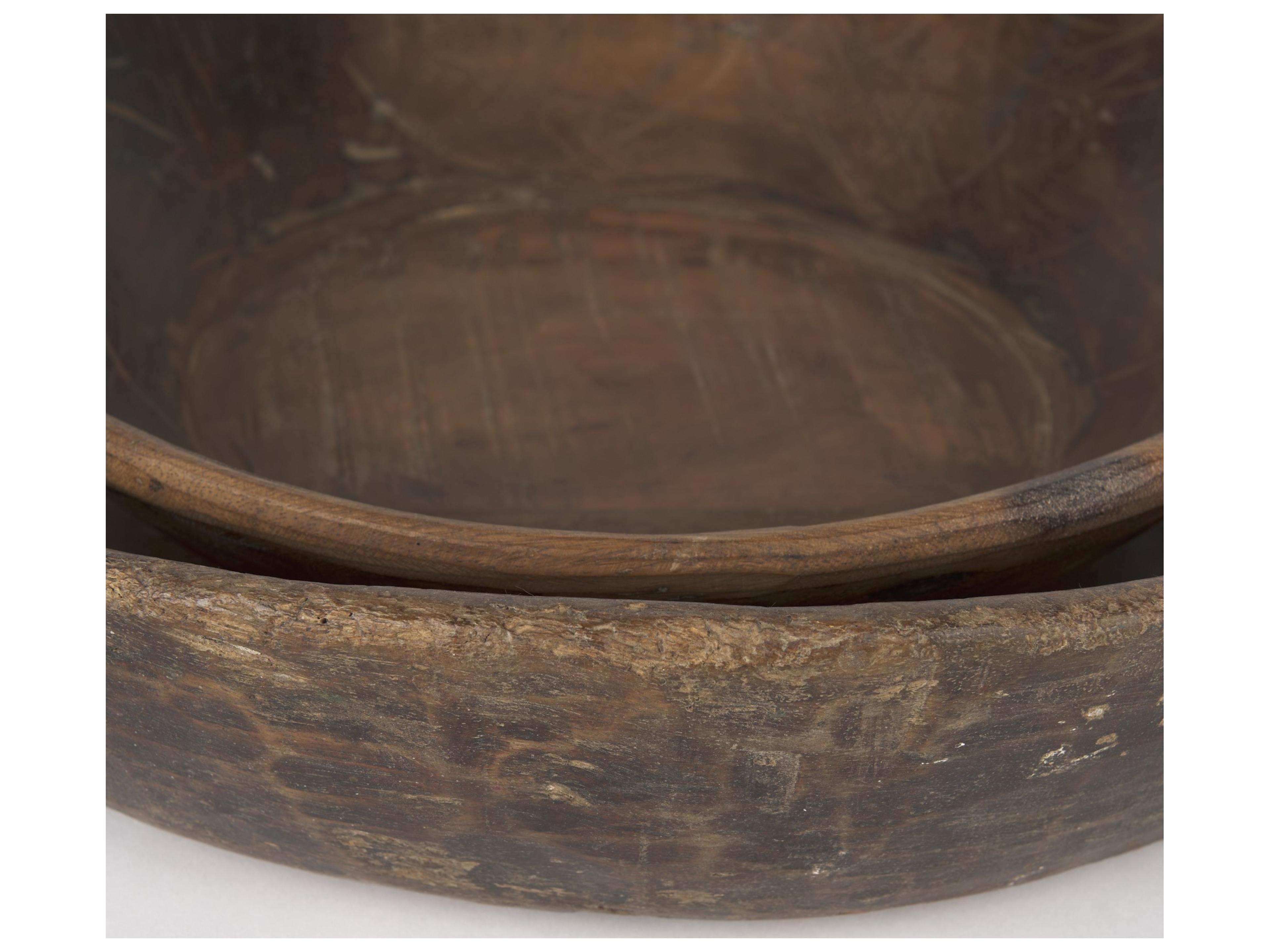 Mercana Nikita Set of 2 Large Medium Brown Reclaimed Wood Bowls