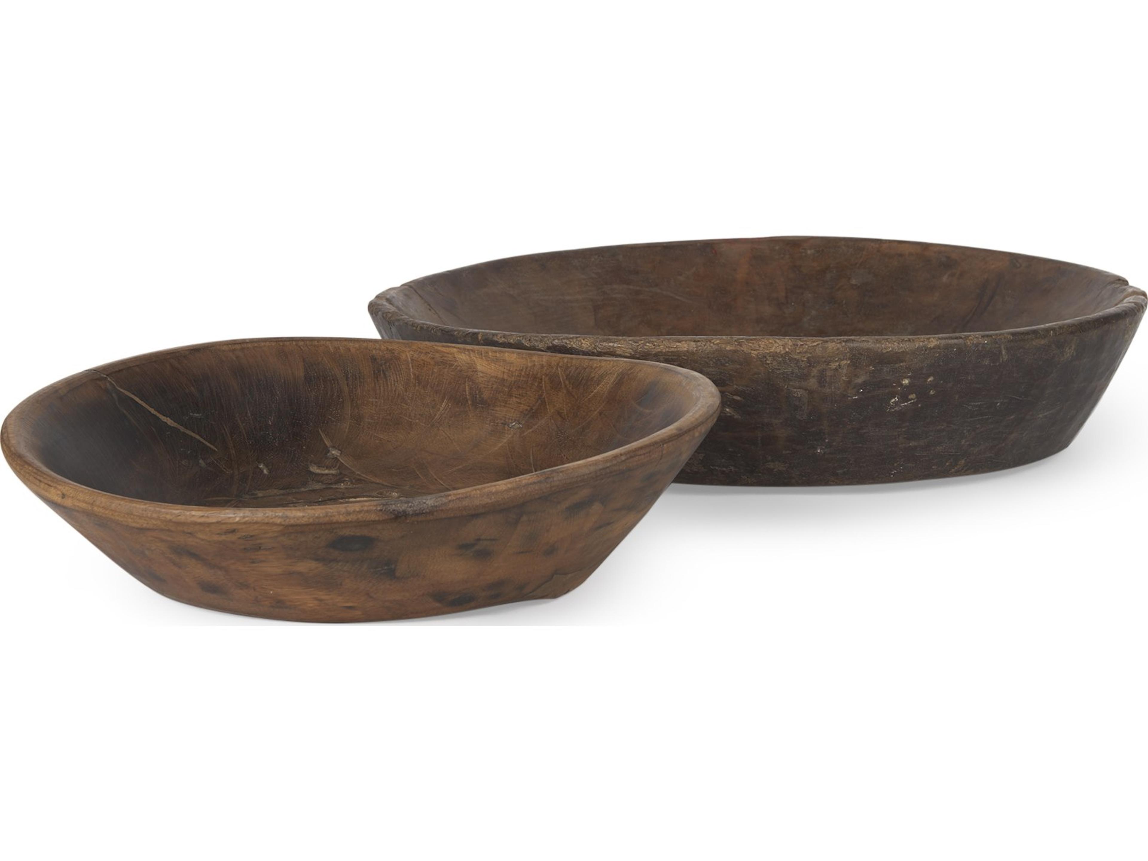 Nikita Set of 2 Large Medium Brown Reclaimed Wood Bowls