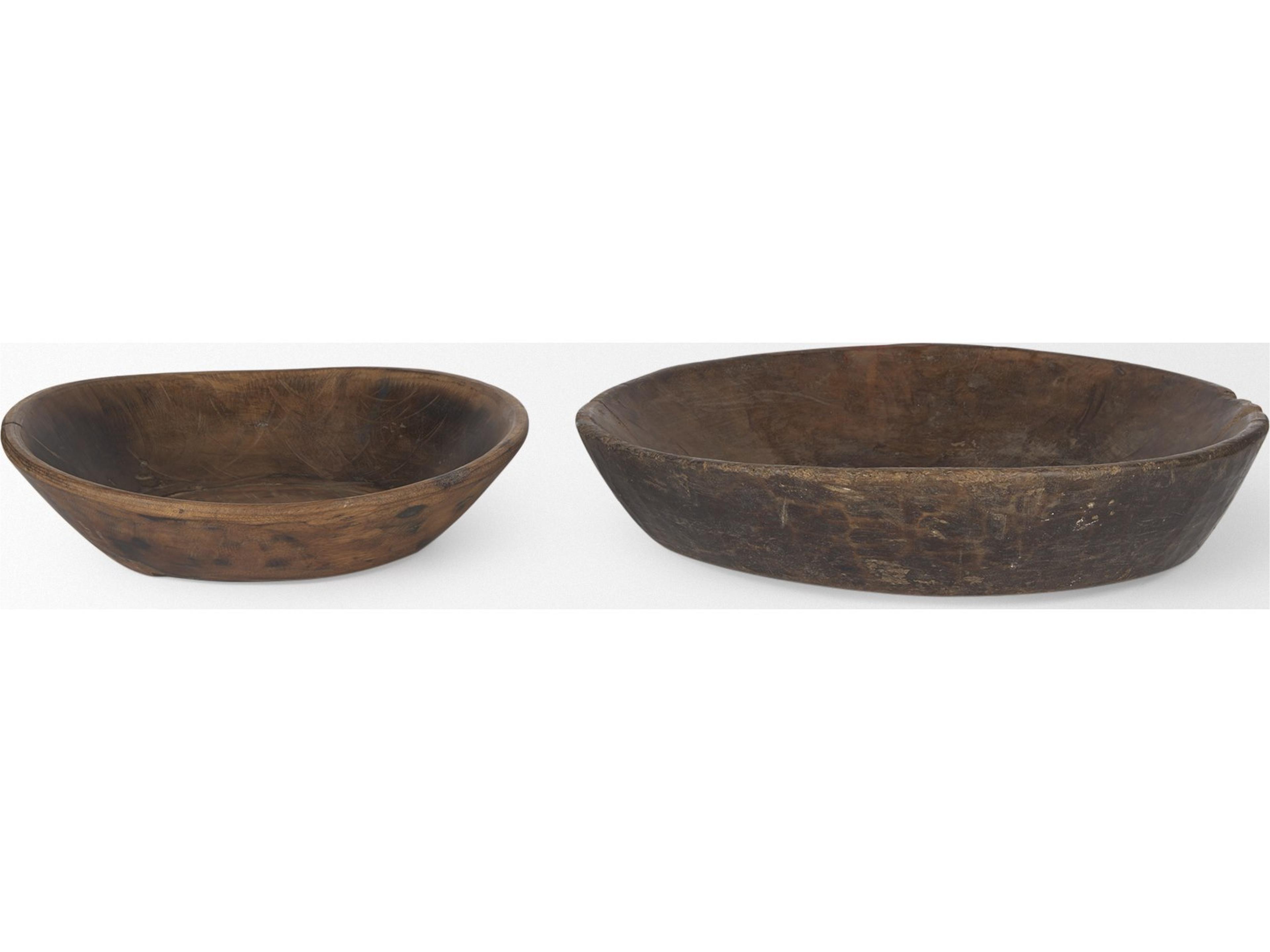 Mercana Nikita Set of 2 Large Medium Brown Reclaimed Wood Bowls