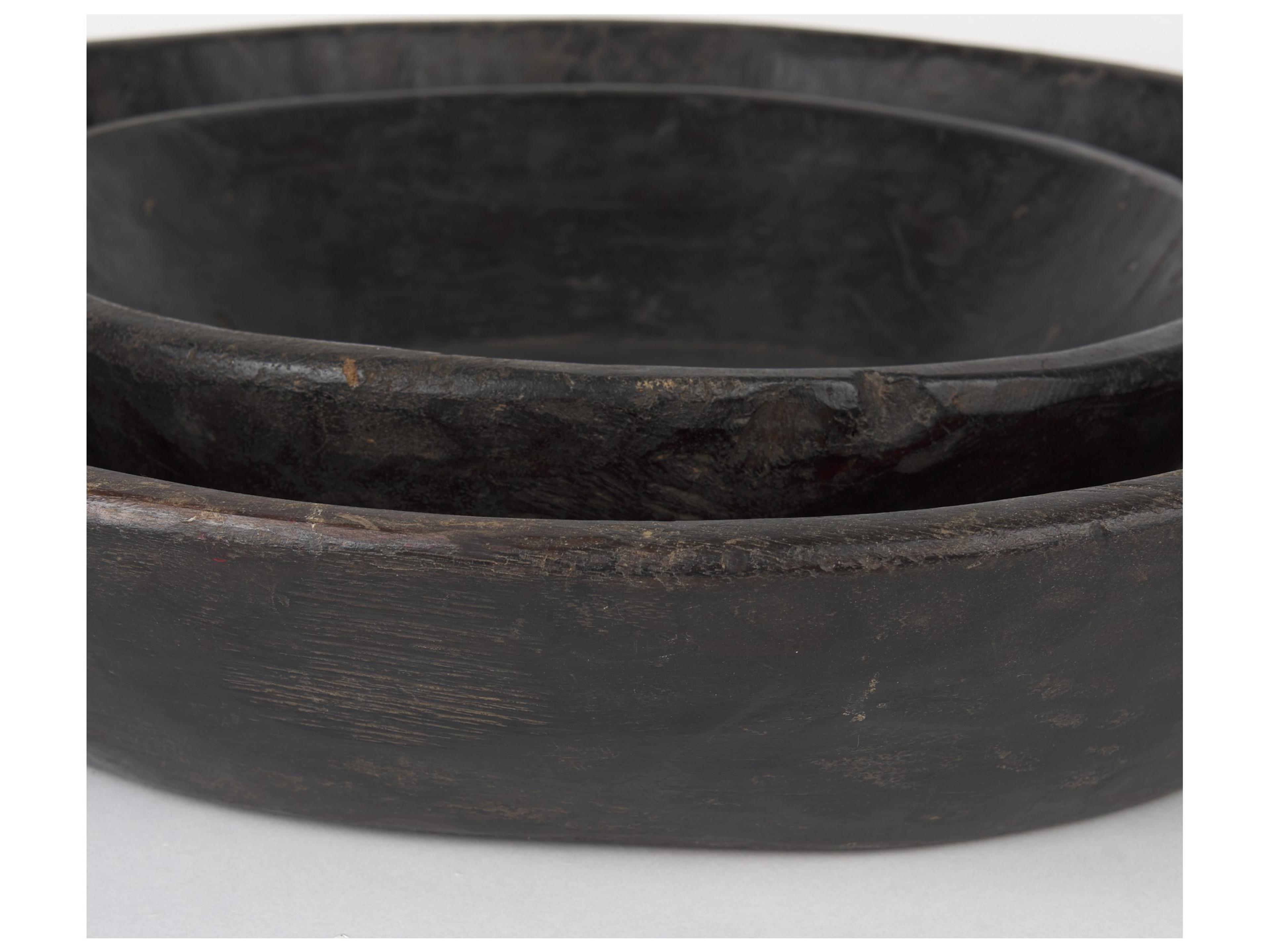 Mercana Nikita Set of 2 Large Black-Brown Reclaimed Wood Bowls