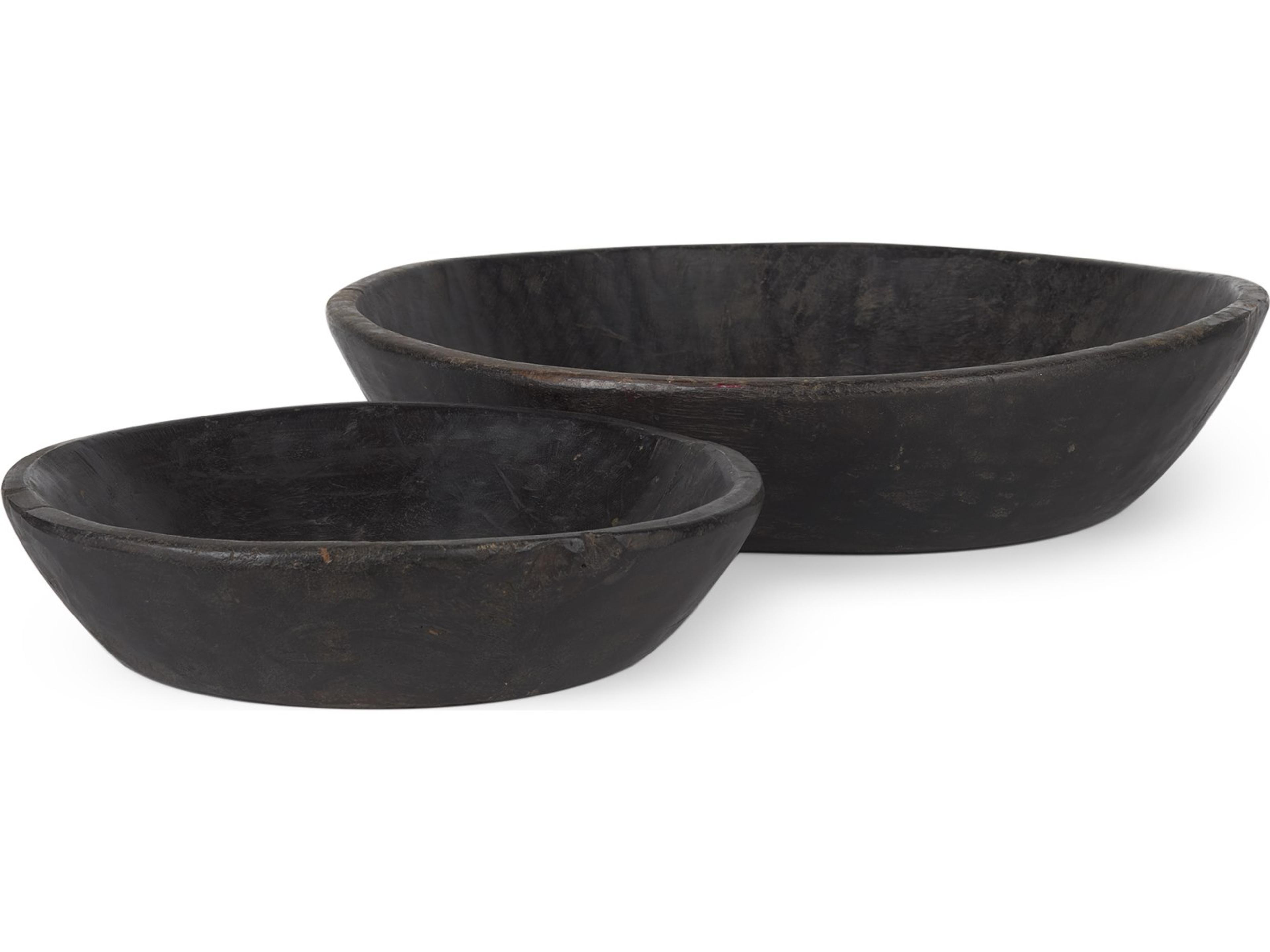 Nikita Set of 2 Large Black-Brown Reclaimed Wood Bowls