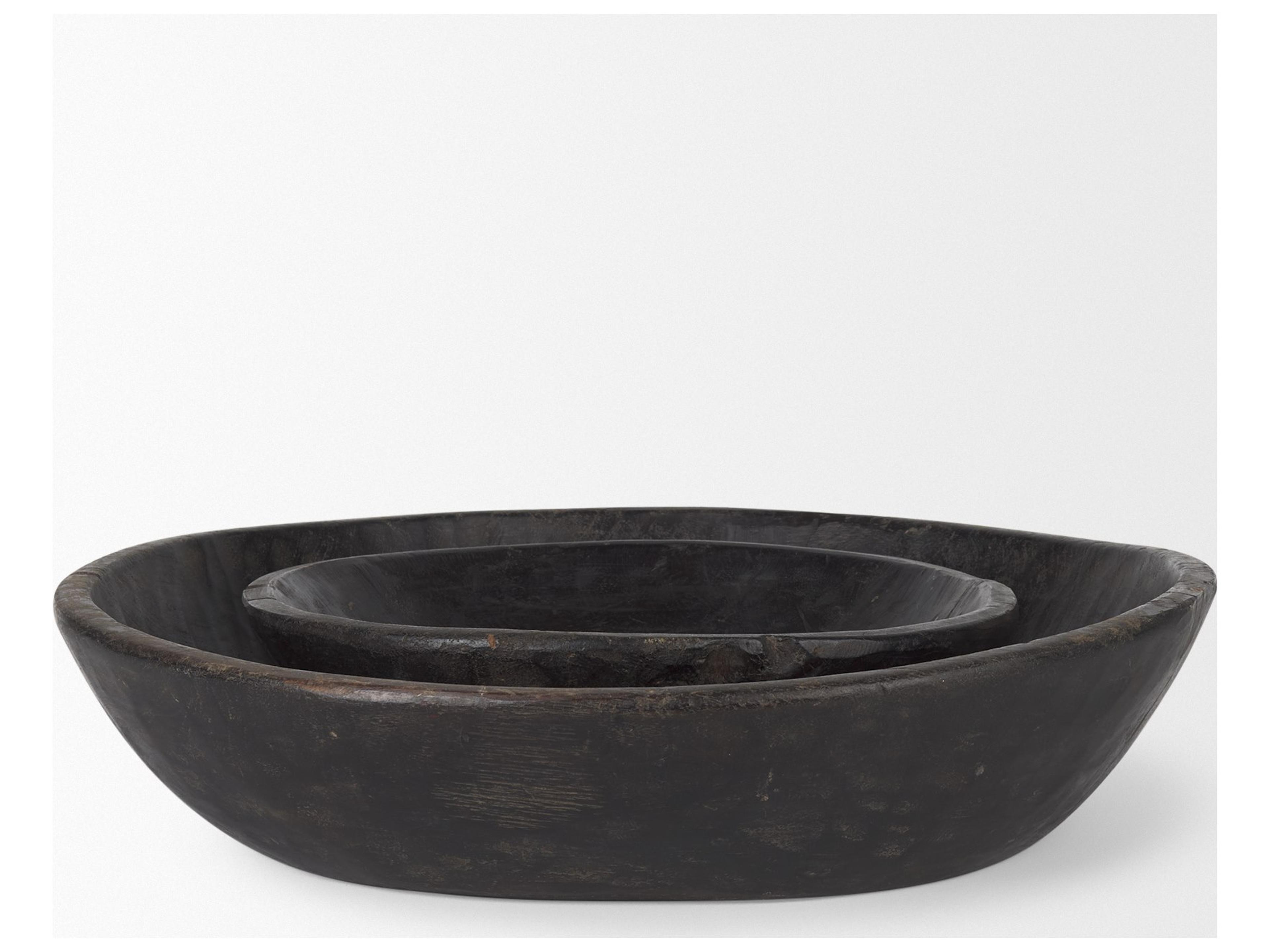 Mercana Nikita Set of 2 Large Black-Brown Reclaimed Wood Bowls