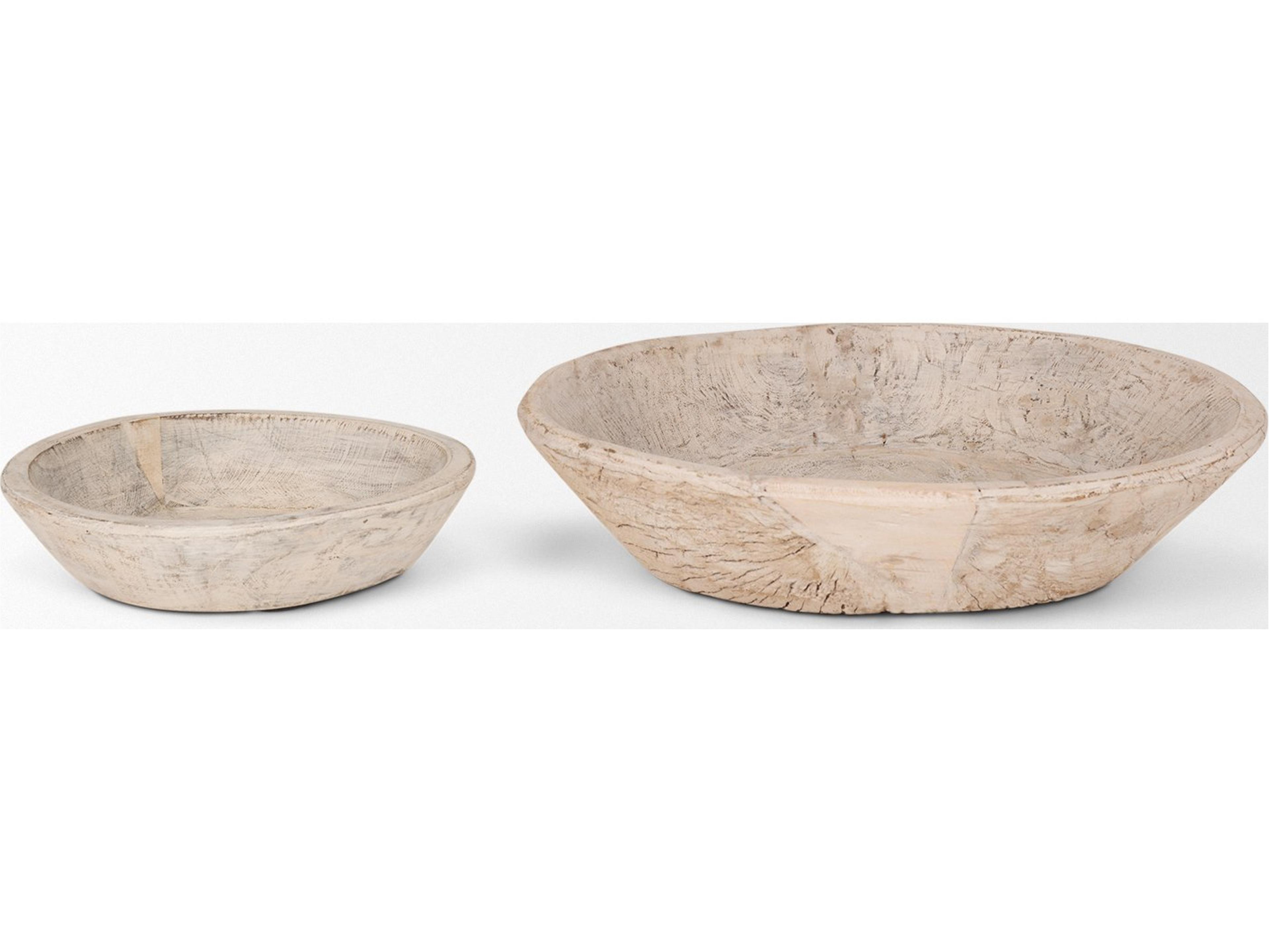 Mercana Nikita Set of 2 Large Light-Wash Reclaimed Wood Bowls