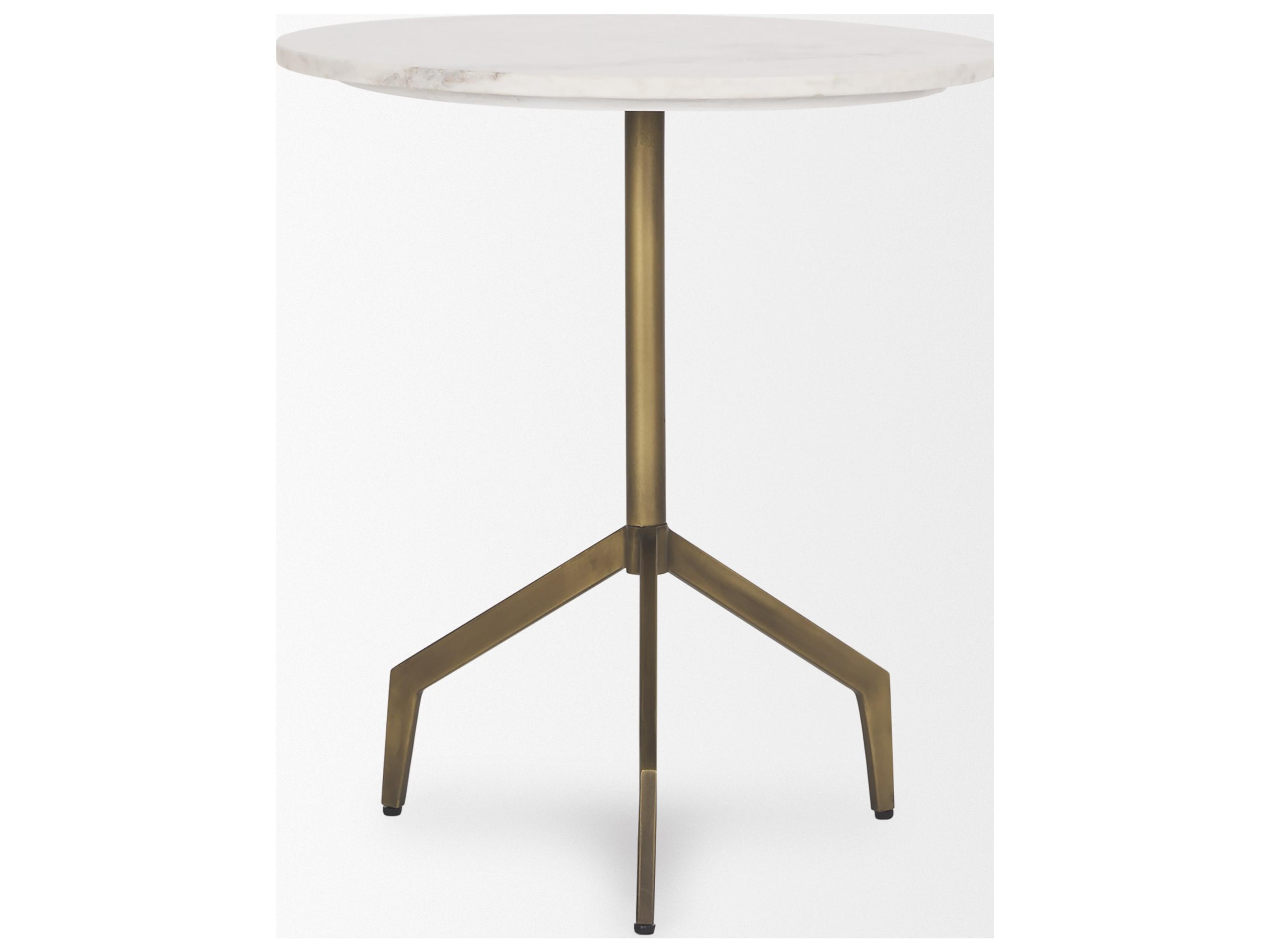 Mercana Serre Marble Top 3 Prong Gold Metal Base End Table