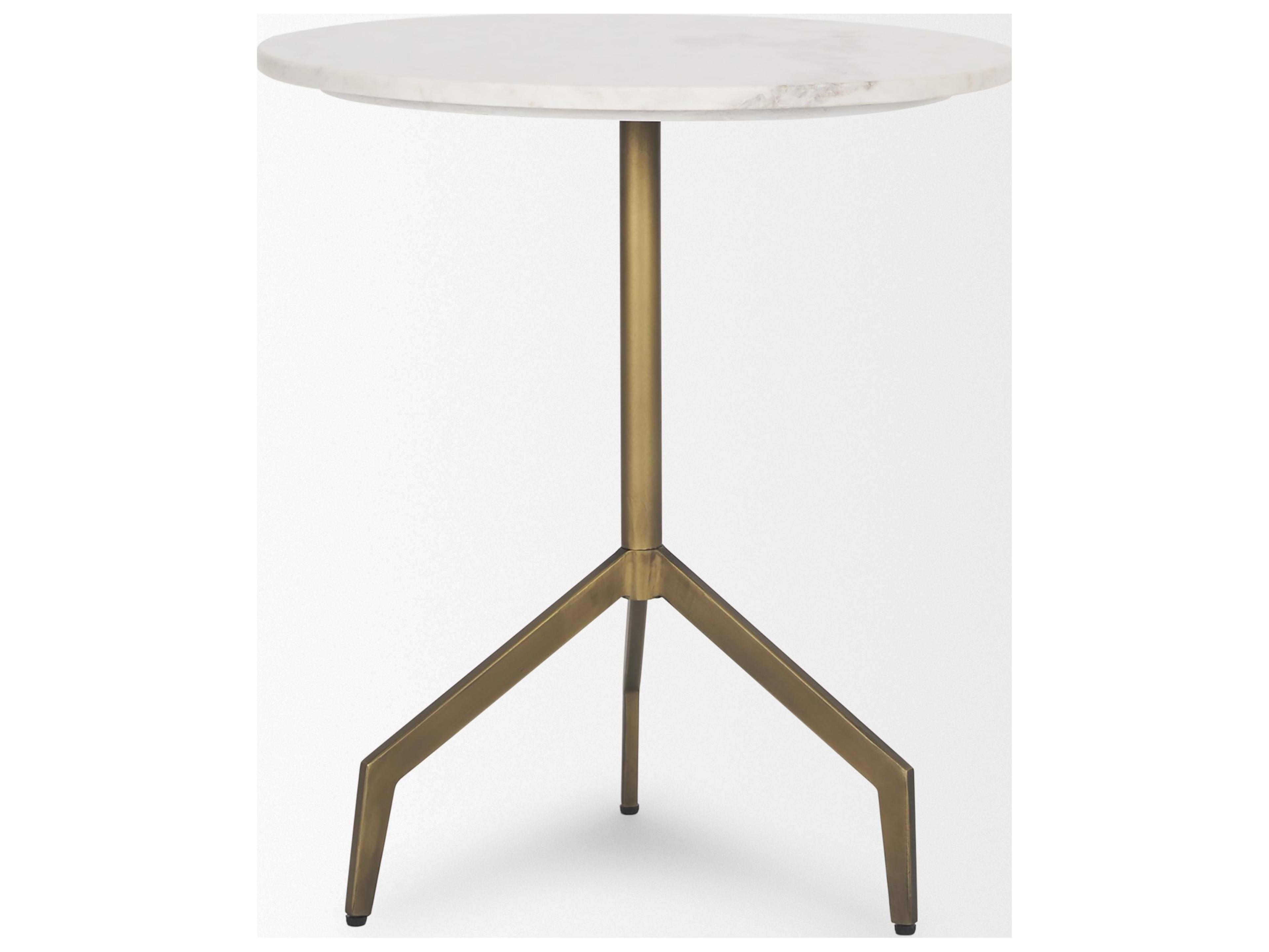 Mercana Serre Marble Top 3 Prong Gold Metal Base End Table