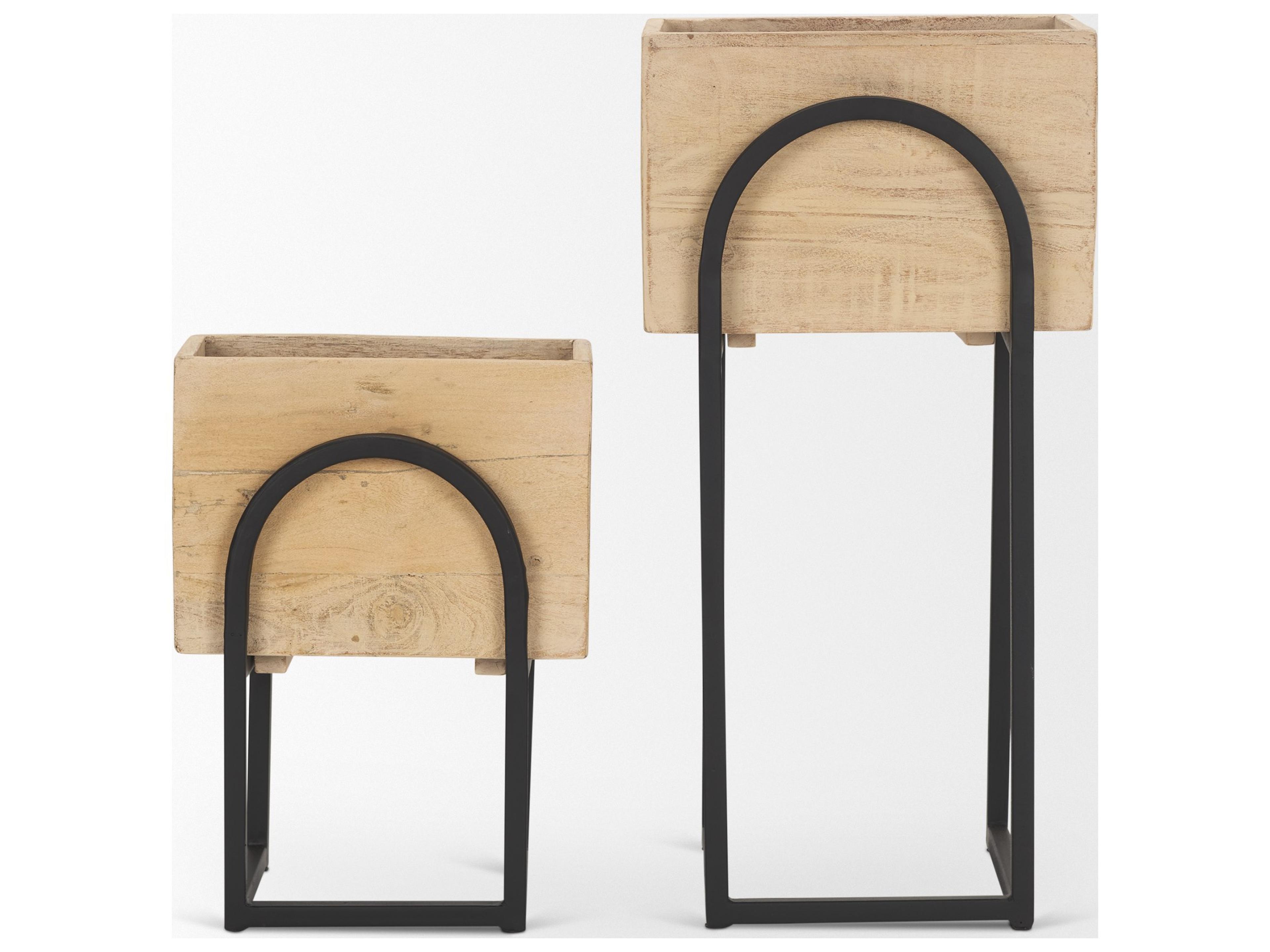 Mercana Jadine Set of 2  Beige Wood w/ Black Metal Arch Frames
