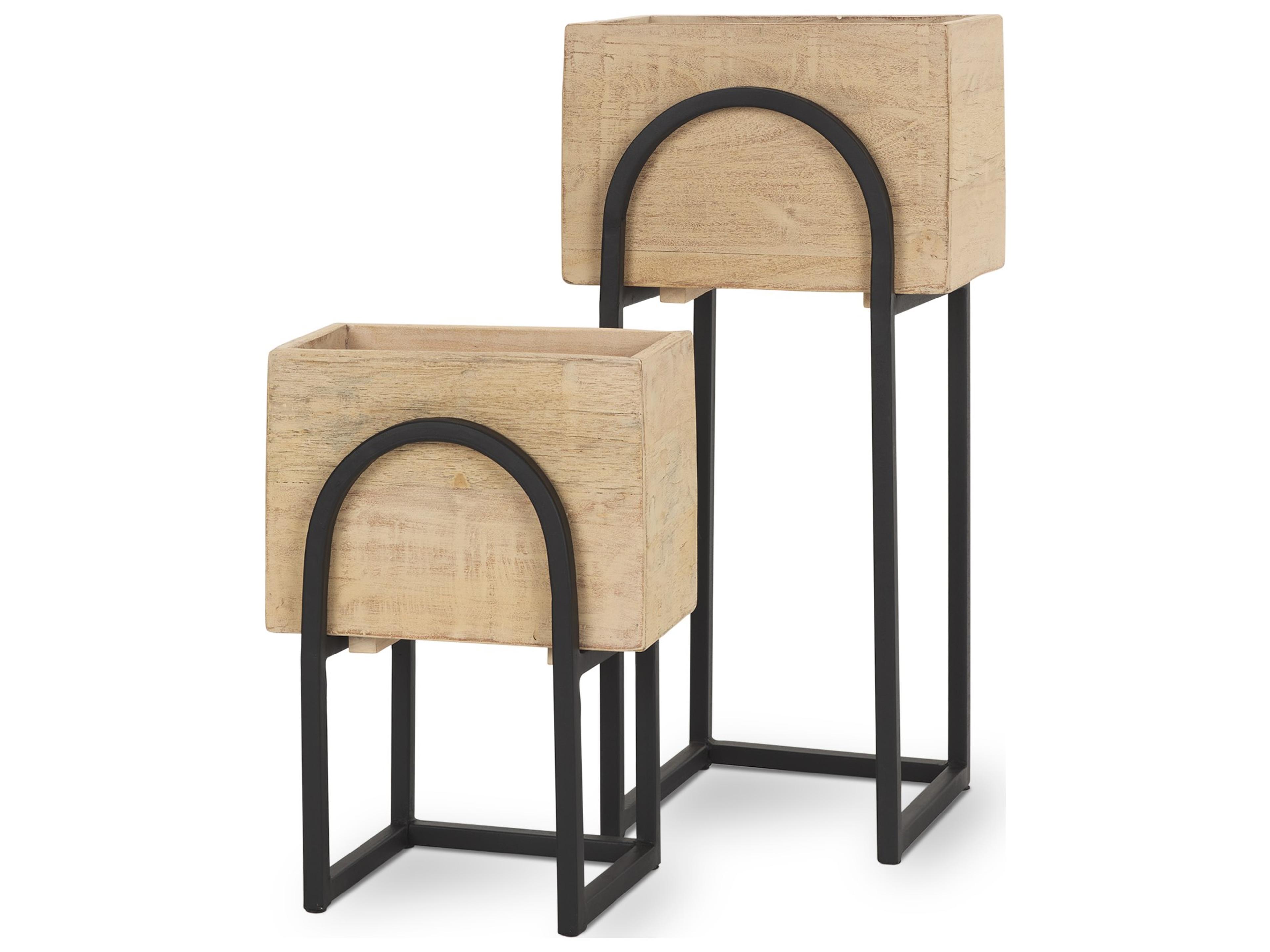 Jadine Set of 2  Beige Wood w/ Black Metal Arch Frames