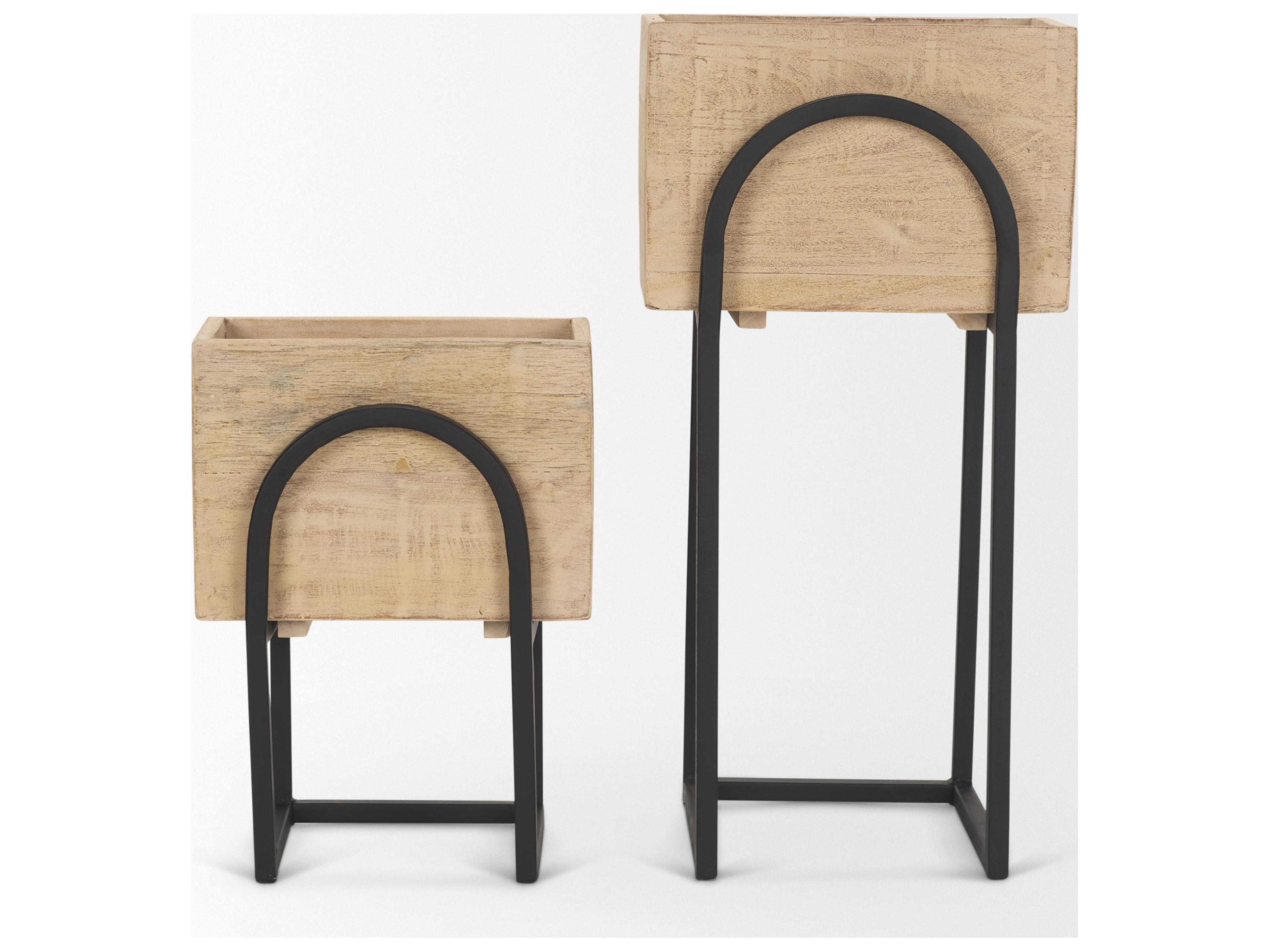 Mercana Jadine Set of 2  Beige Wood w/ Black Metal Arch Frames