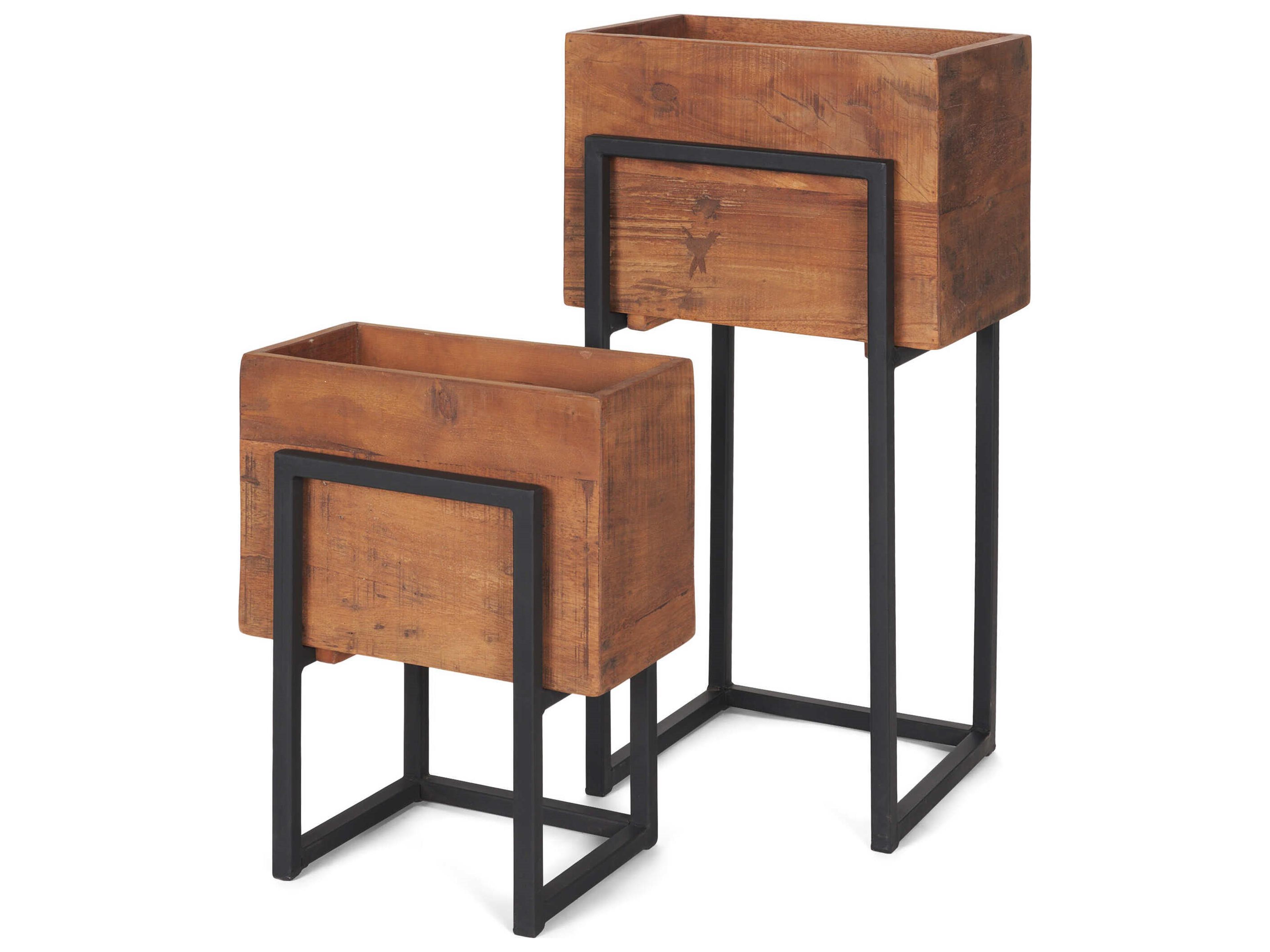 Jadine Set of 2 Medium Brown Wood w/ Black Metal Rectangle Frames