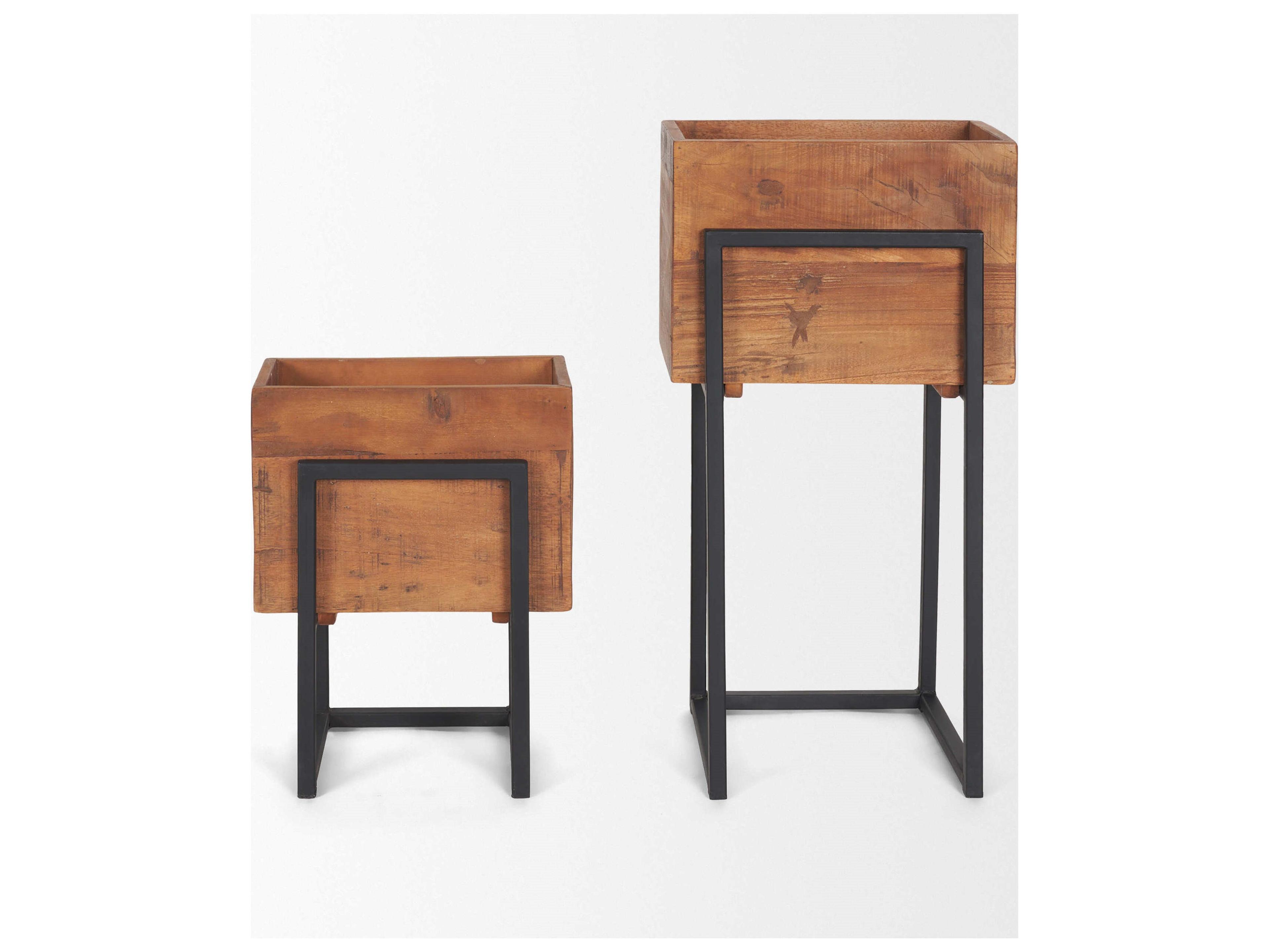 Mercana Jadine Set of 2 Medium Brown Wood w/ Black Metal Rectangle Frames