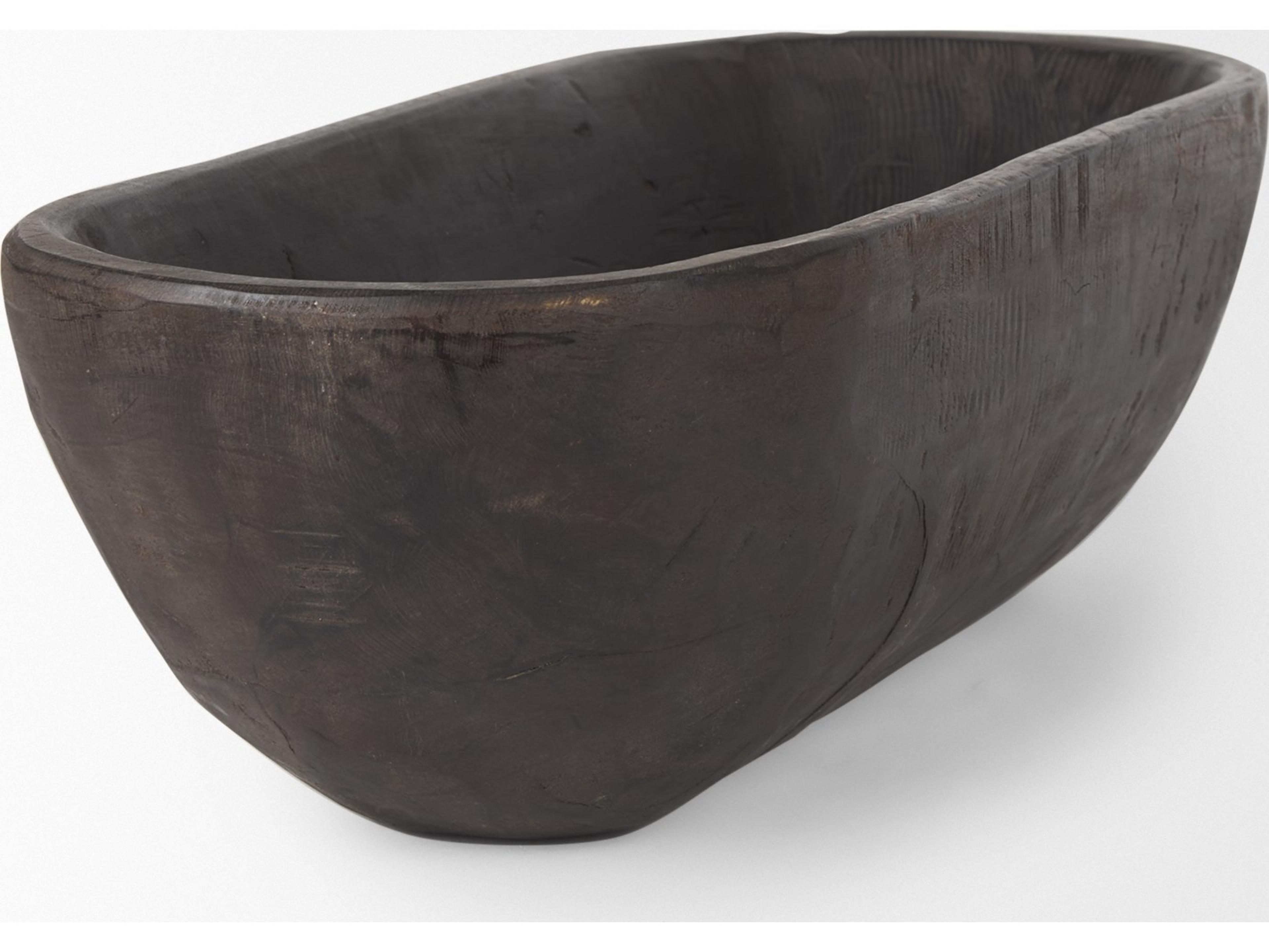 Mercana Athena Extra Large Oblong Black-Brown Reclaimed Wood Bowl