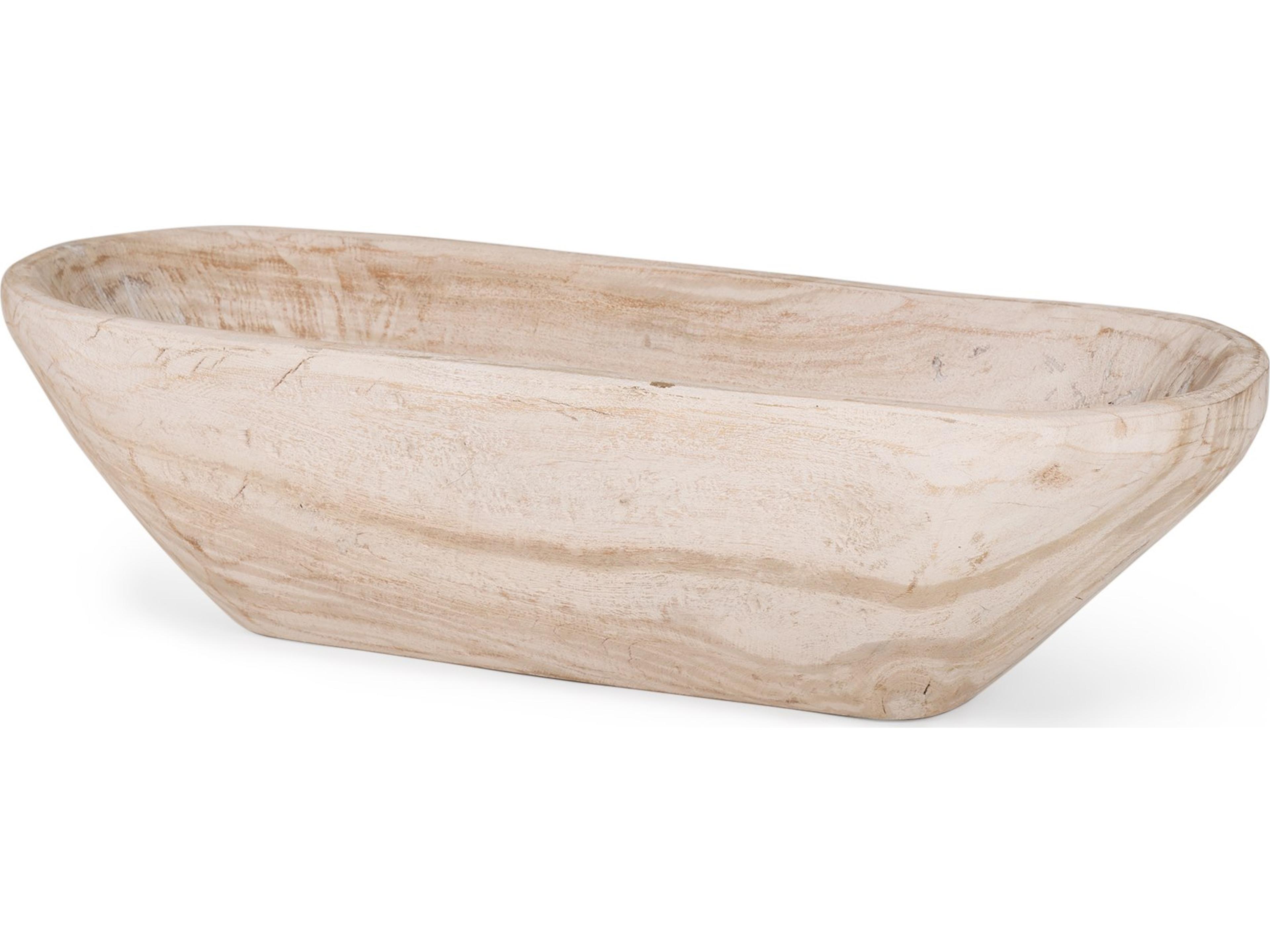 Athena Extra Large Oblong Light-Wash Reclaimed Wood Bowl