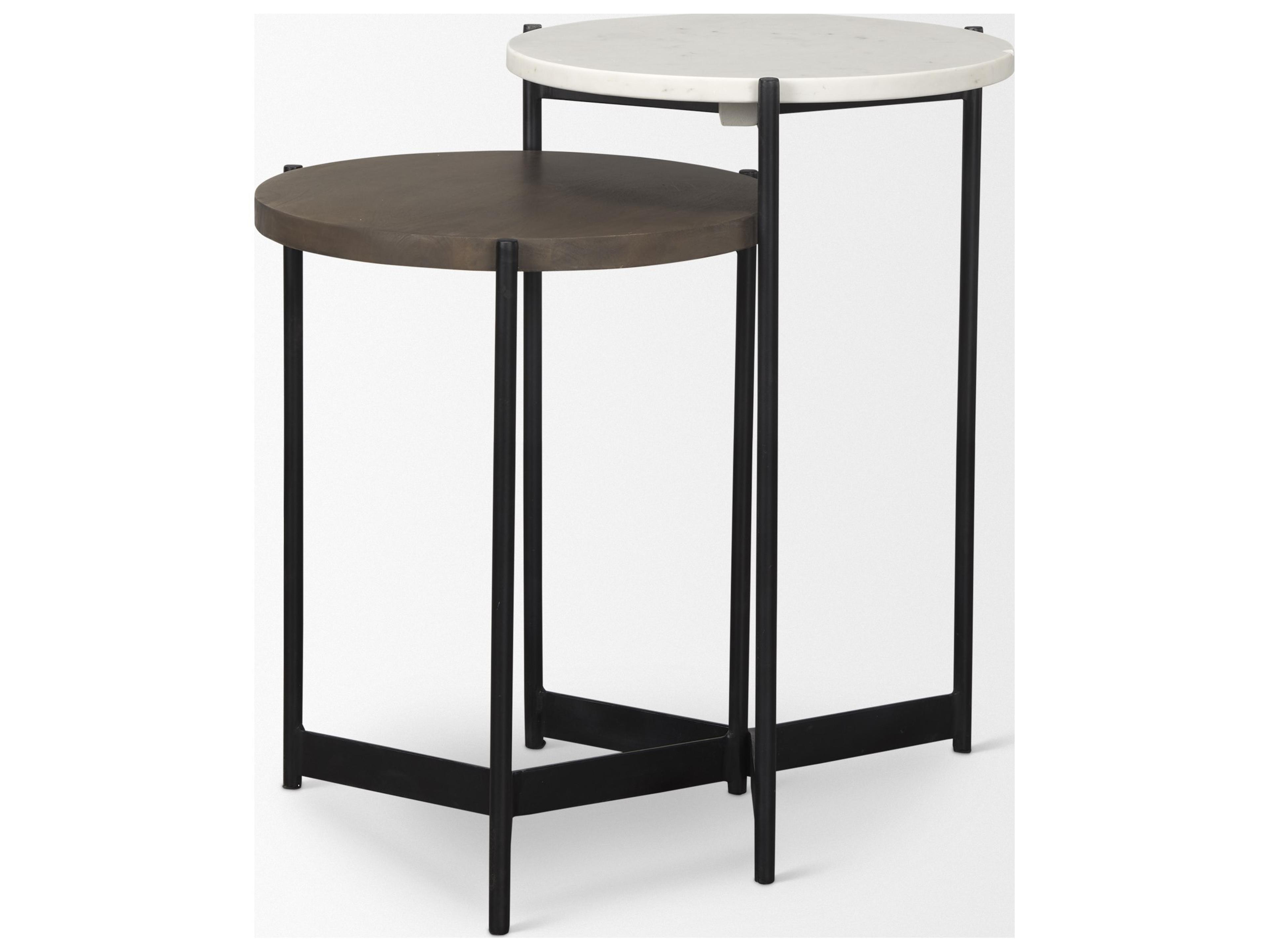 Mercana Larkin Marble & Dark Brown Wood Tabletop Nesting End/Side Tables