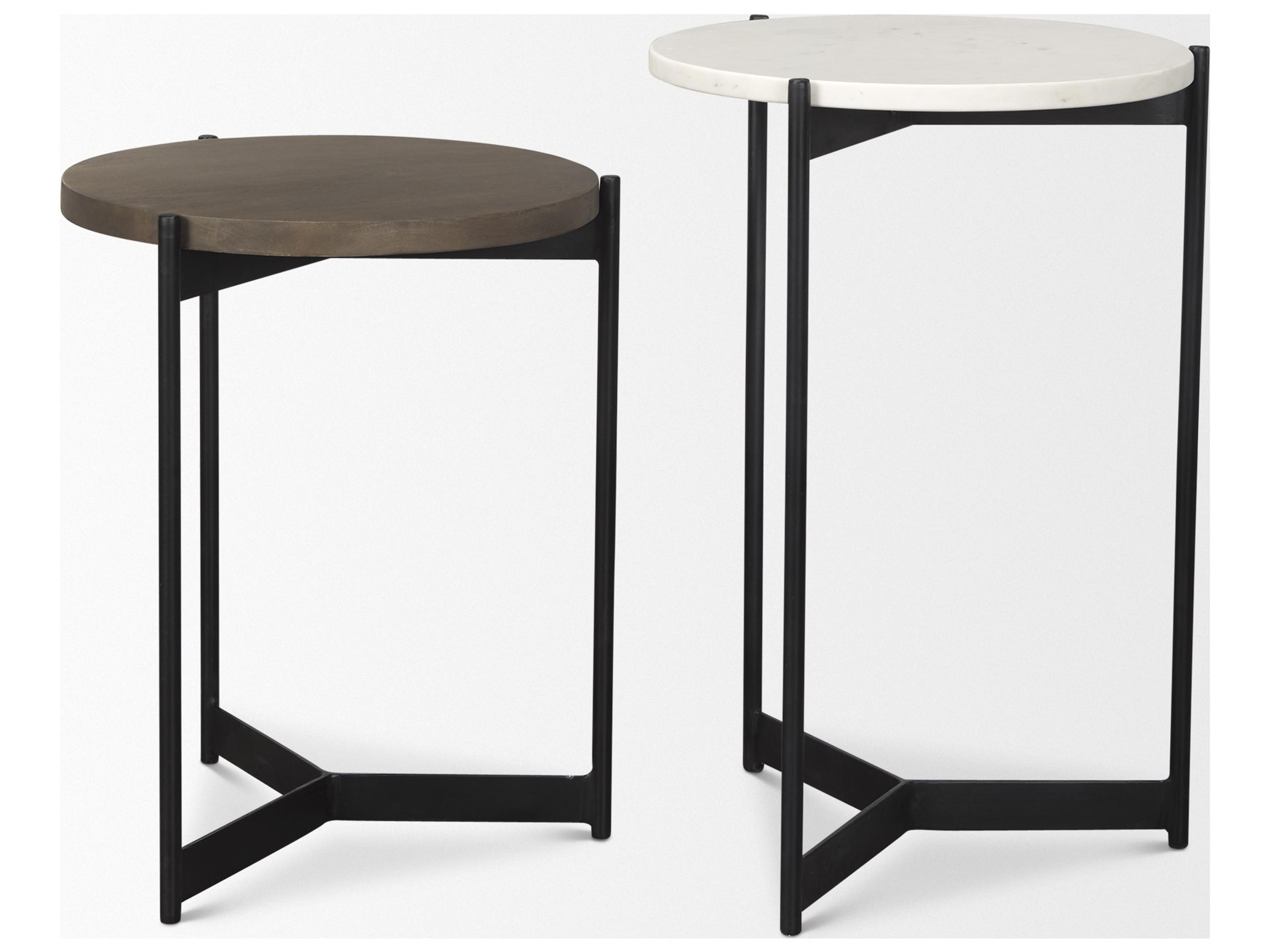 Mercana Larkin Marble & Dark Brown Wood Tabletop Nesting End/Side Tables
