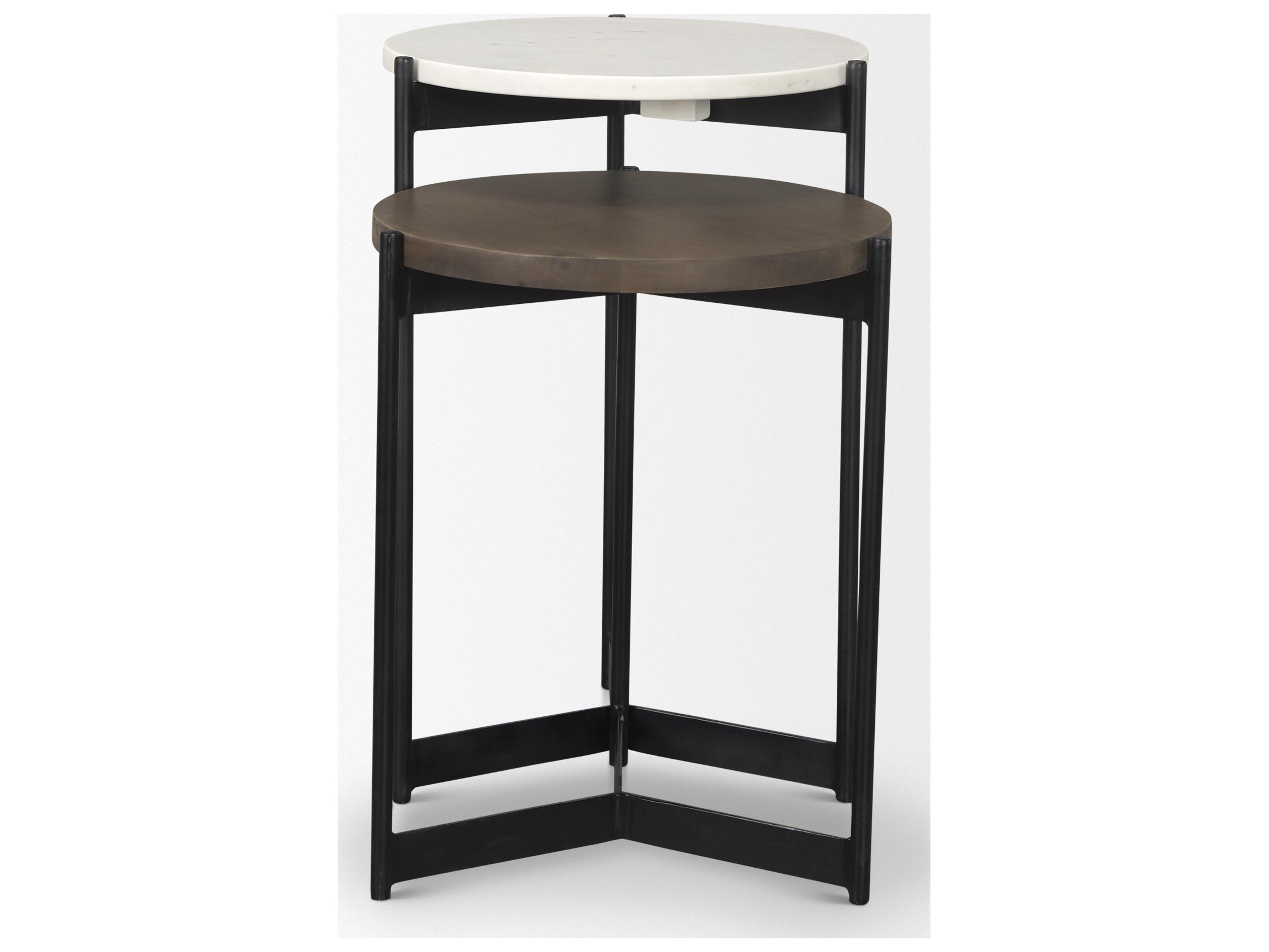 Mercana Larkin Marble & Dark Brown Wood Tabletop Nesting End/Side Tables